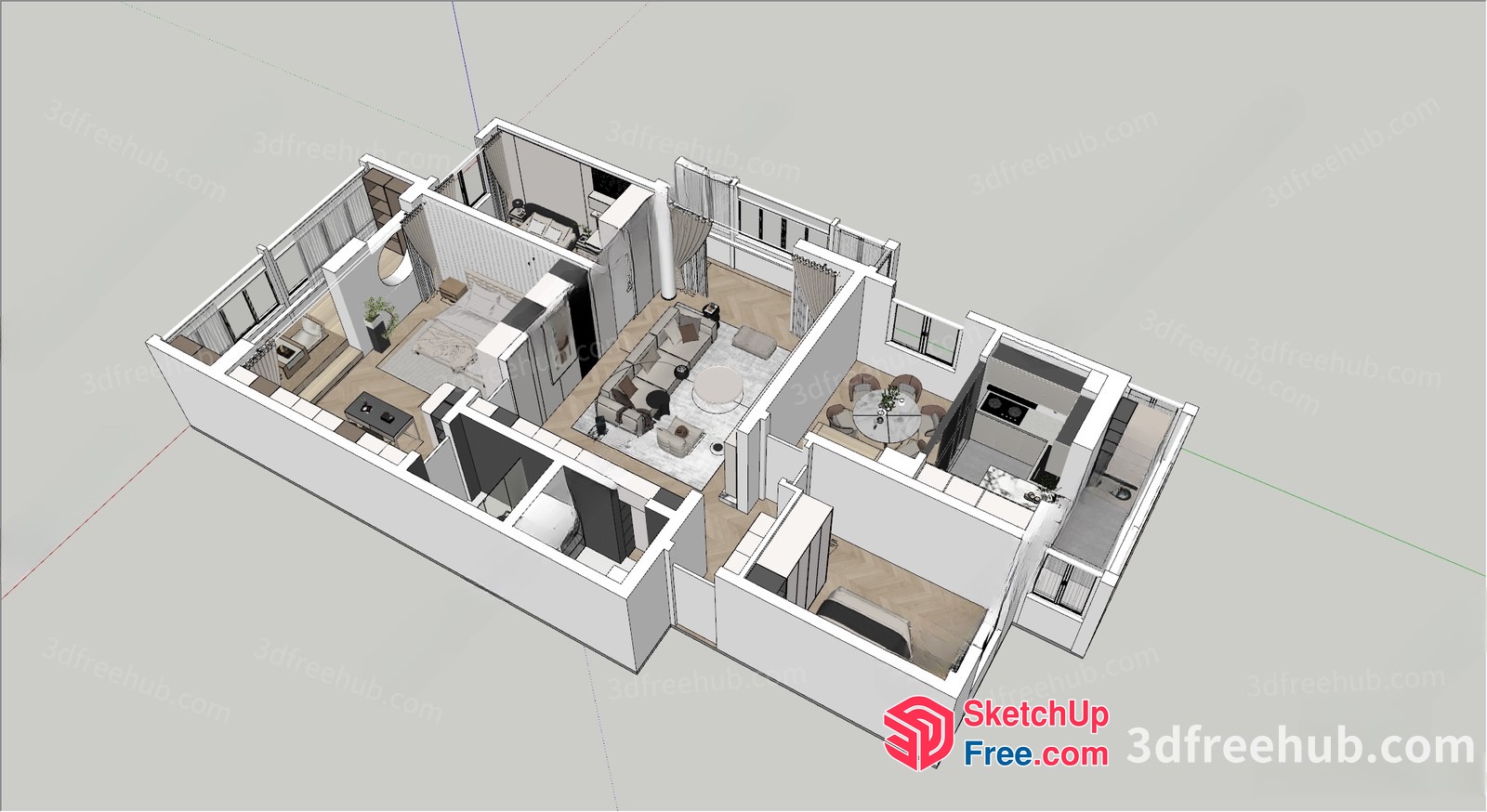 3D Floor Plan Of A Modern Apartment 3D SketchUp File