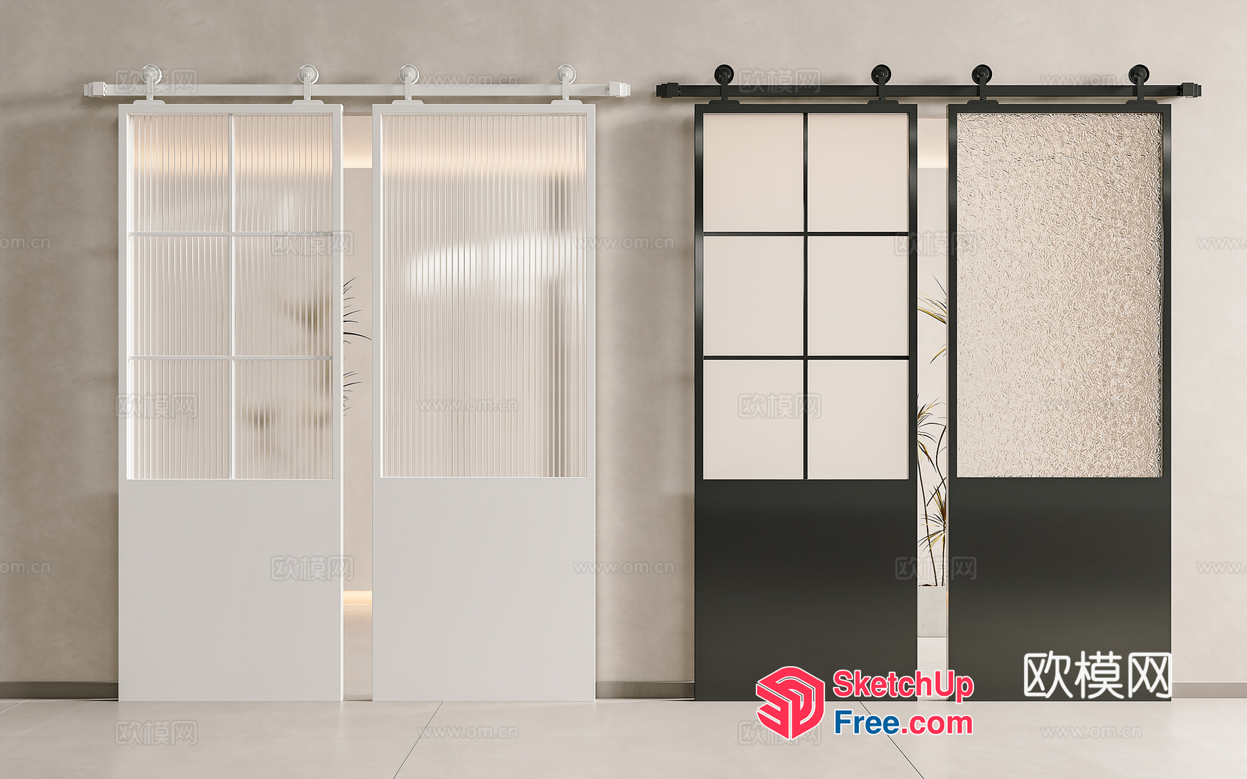 Sliding Door With Glass And Textured Panels 3D SketchUp File