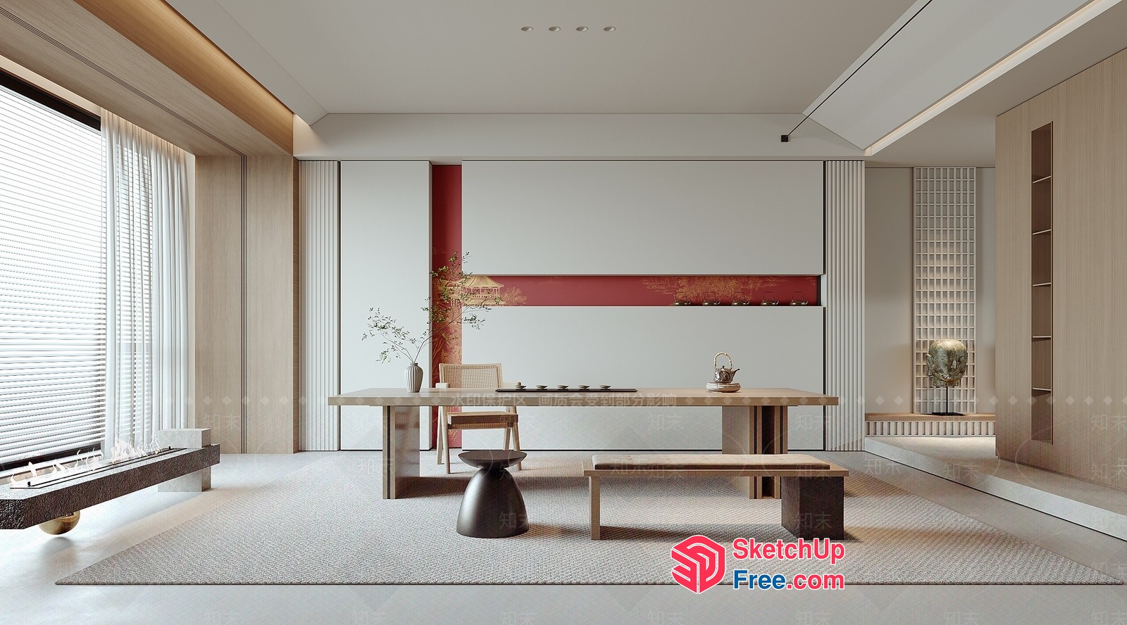 Minimalist Japanese-Style Office Interior Design 3D SketchUp File