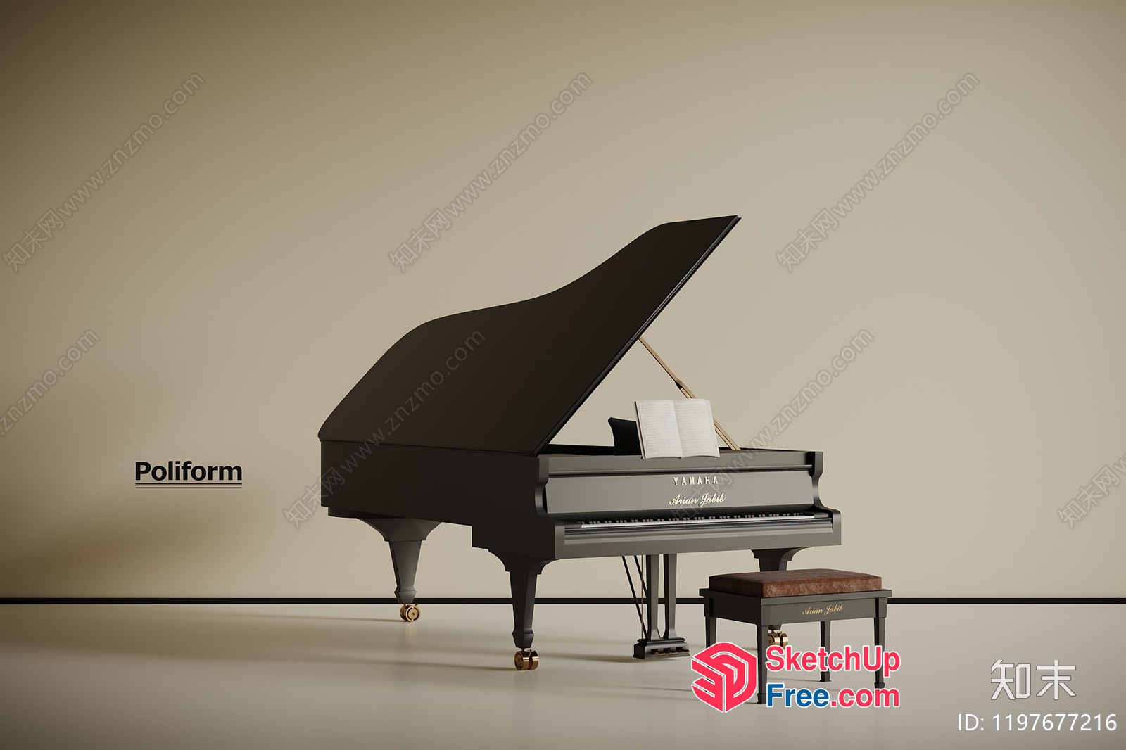 Elegant Grand Piano And Stool In A Classic Setting 3D SketchUp File