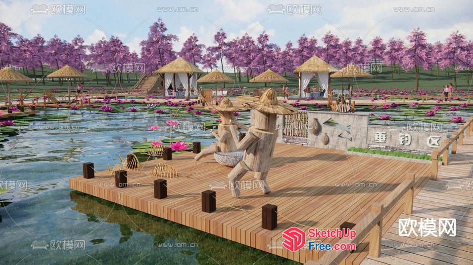 Serene Wooden Pier Overlooking Tranquil Waters 3D SketchUp File