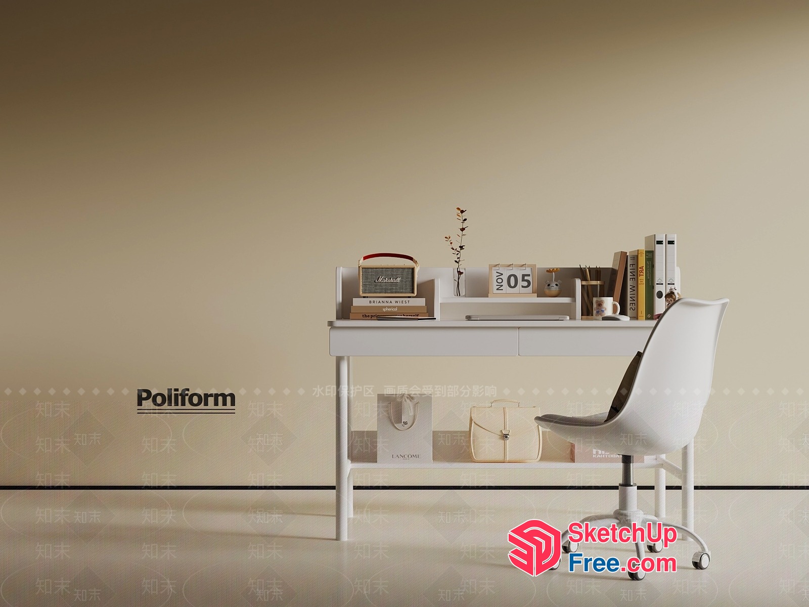 Poliform Desk And Chair Setup 3D SketchUp File