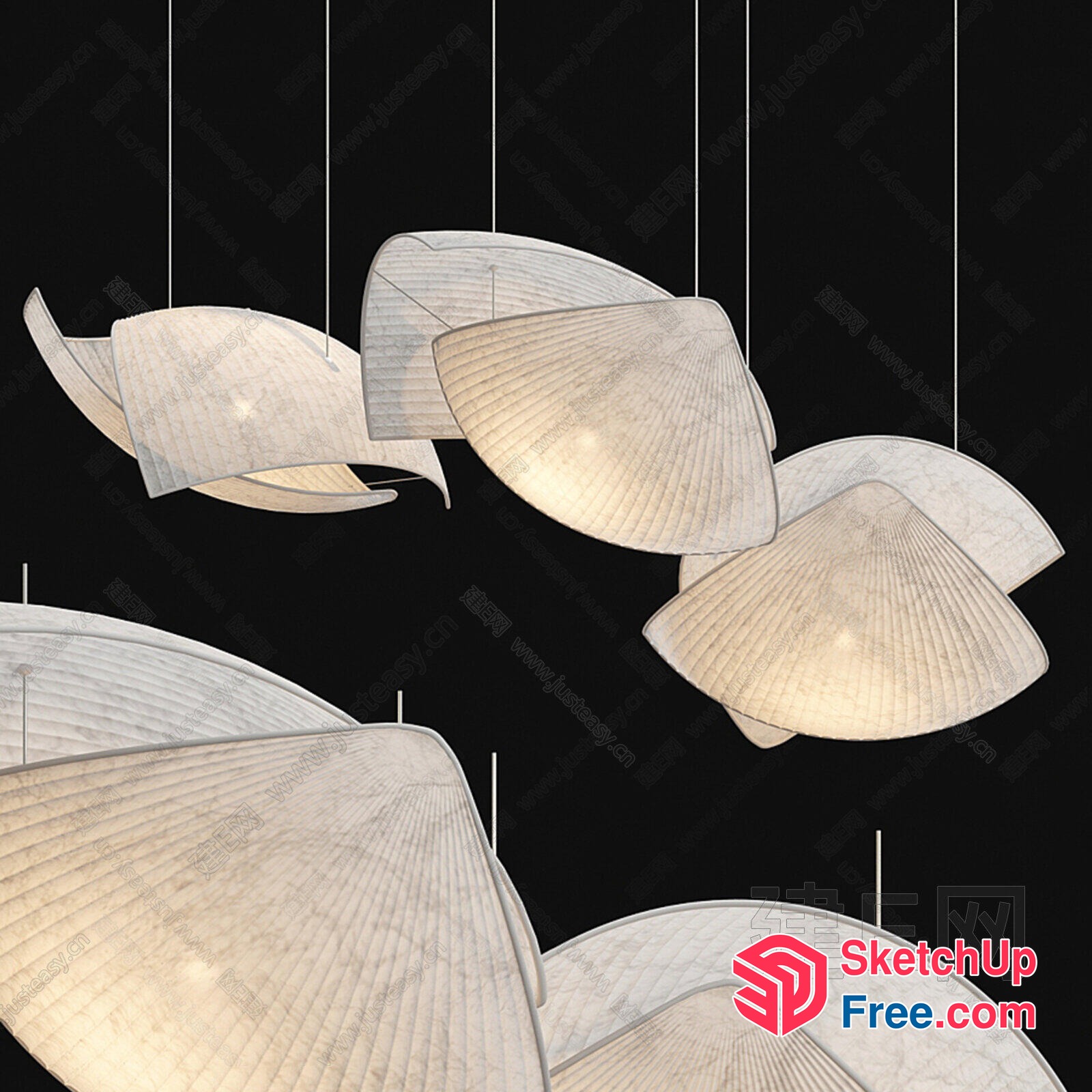 Elegant Suspended Luminous Shell Pendants 3D SketchUp File