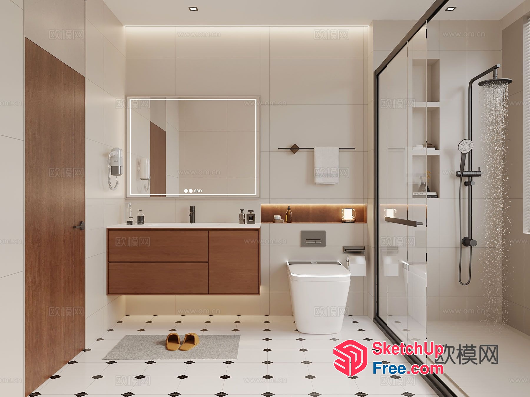 Modern Bathroom With White And Brown Decor 3D SketchUp File