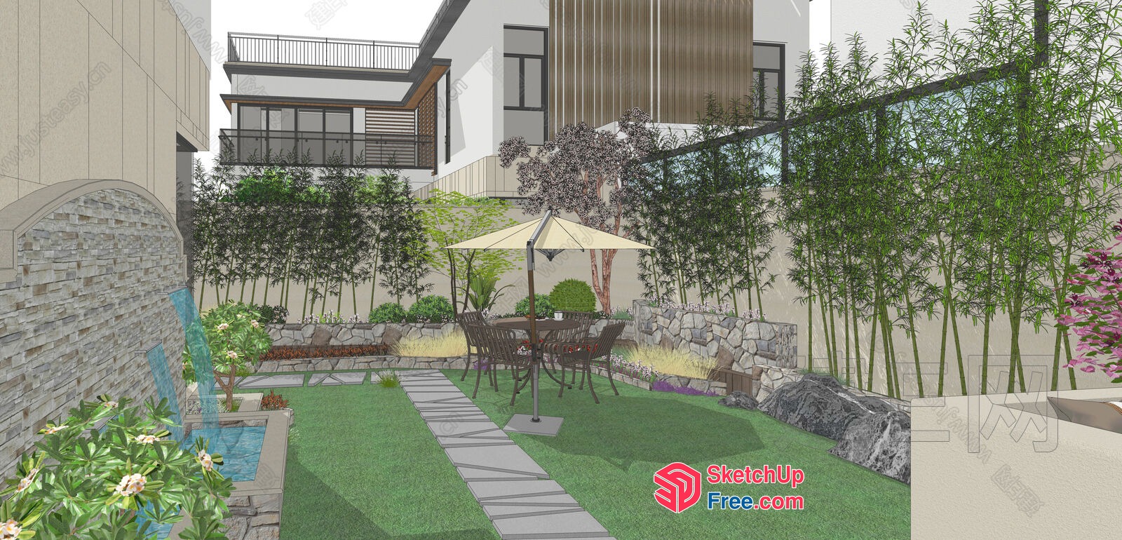 Modern Japanese Style Villa Exterior Design With Elegant Decor 3D SketchUp File