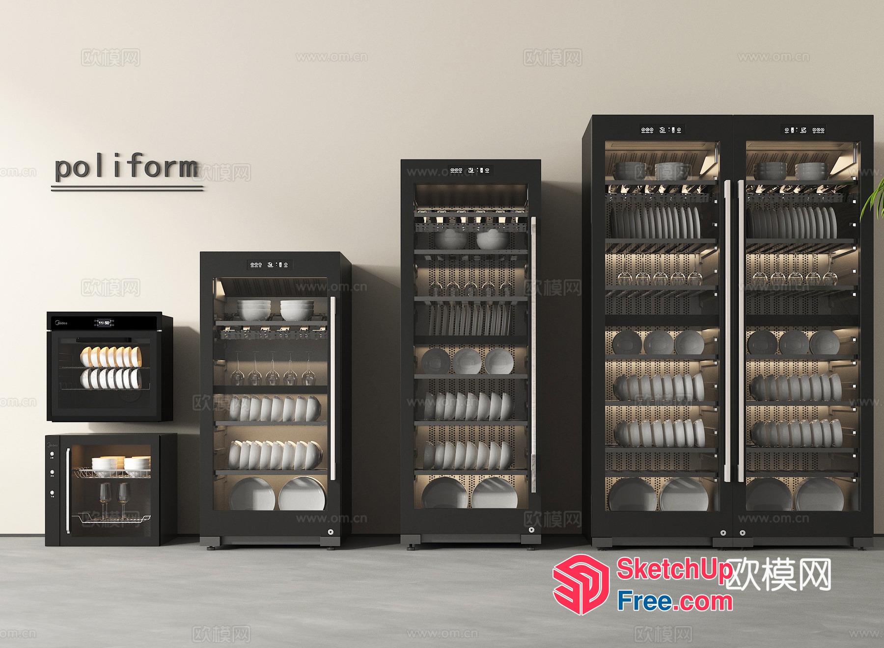 Modern Black Kitchen Storage Furniture 3D SketchUp File