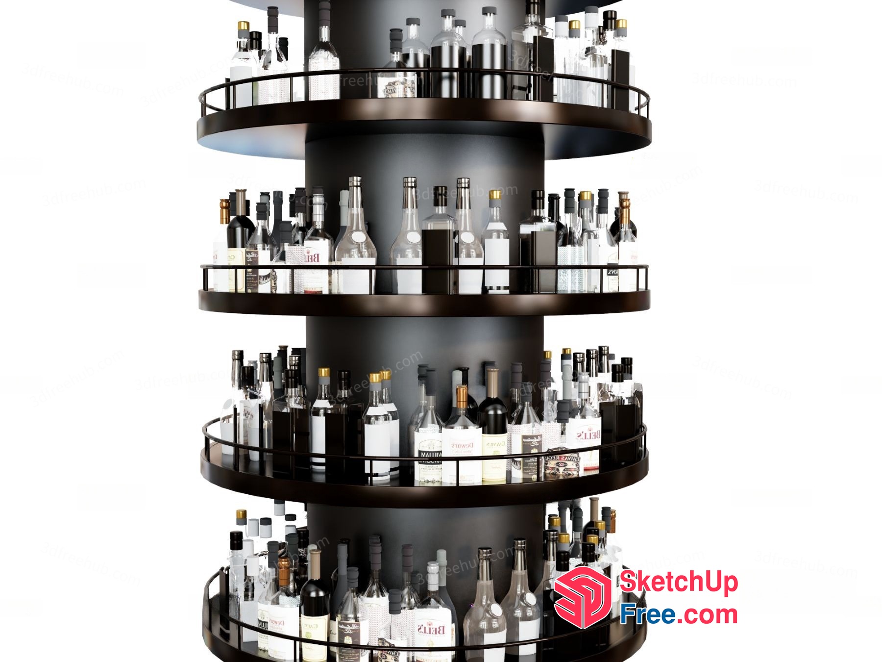 Modern Black Shelving Unit With Bottles 3D SketchUp File