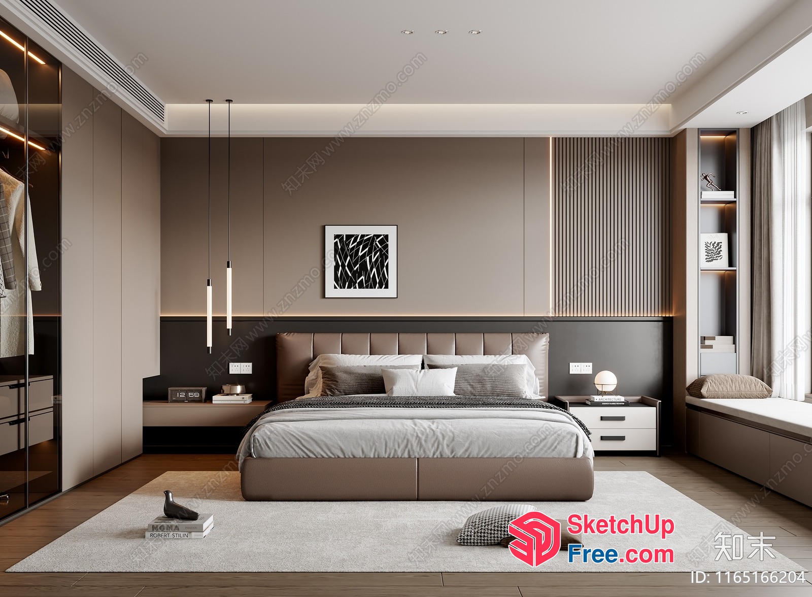 Modern Minimalist Bedroom With Brown And White Decor 3D SketchUp File