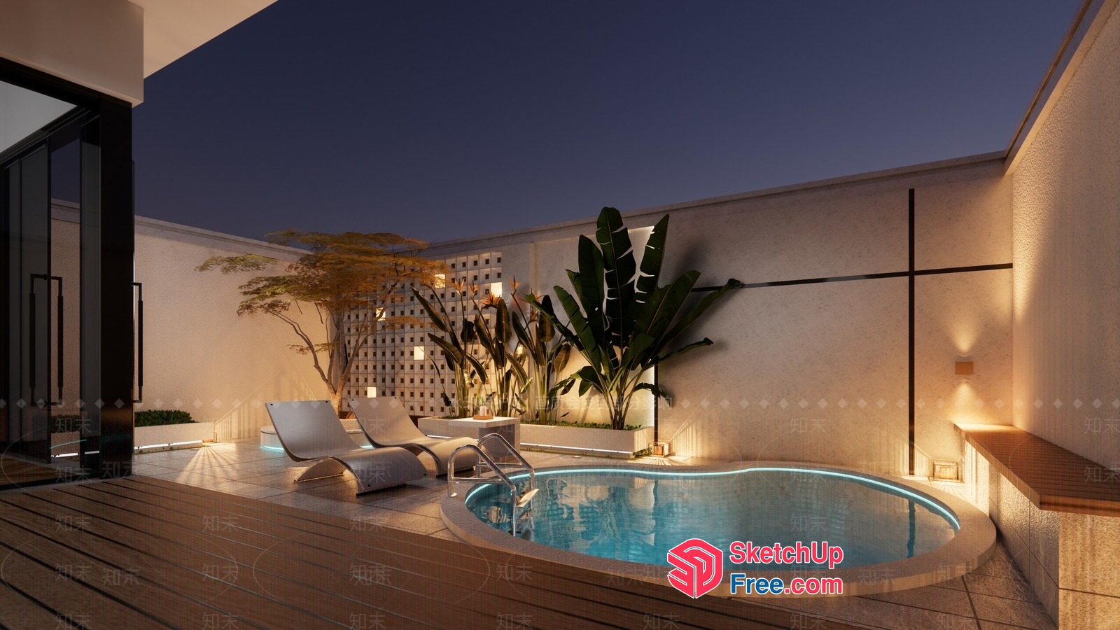 Modern Poolside Relaxation Scene 3D SketchUp File