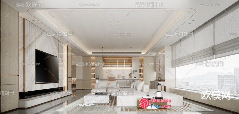 Modern Minimalist Living Room With Large Tv And Window 3D SketchUp File