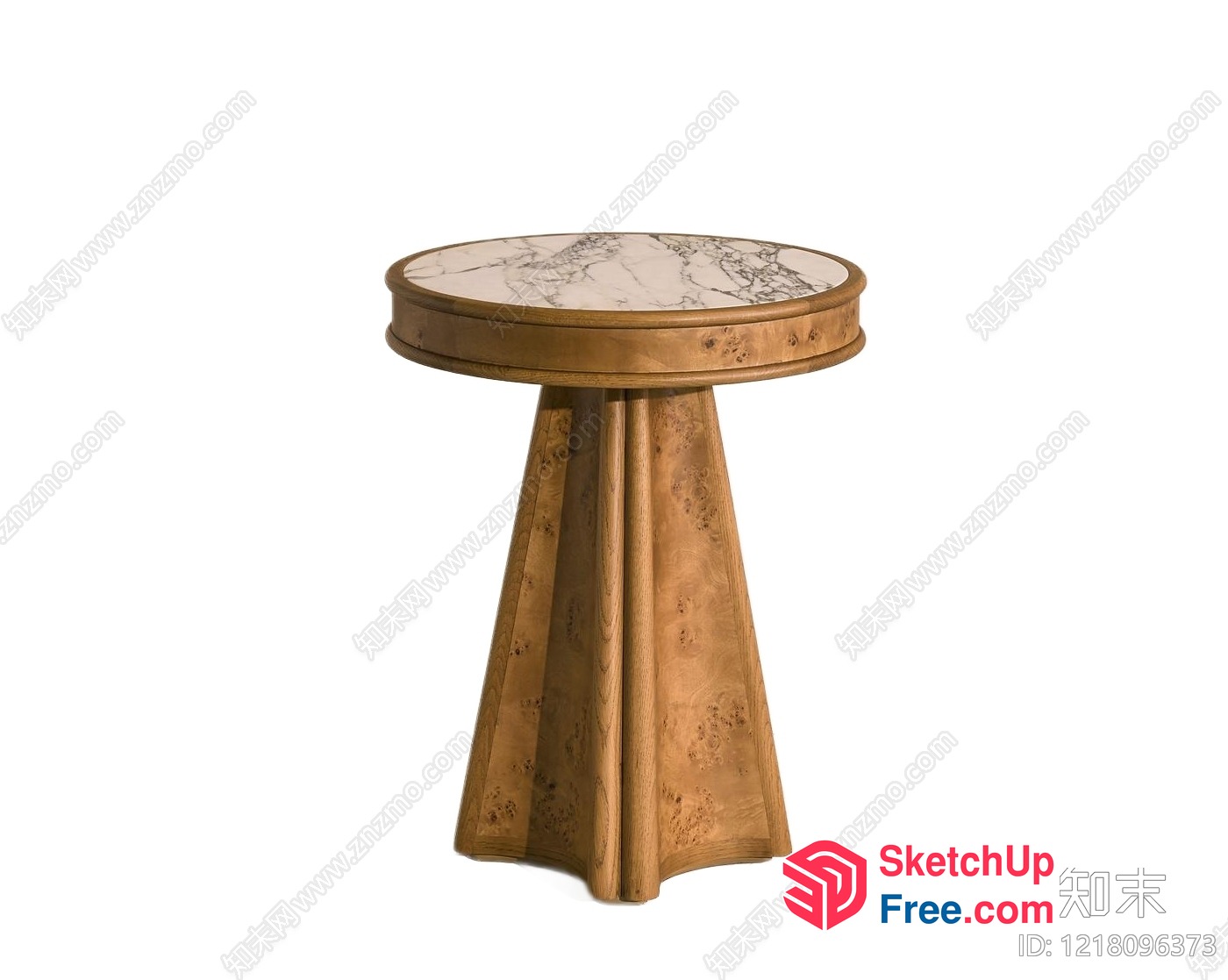 Round Marble Top Side Table With Ornate Wooden Base 3D SketchUp File