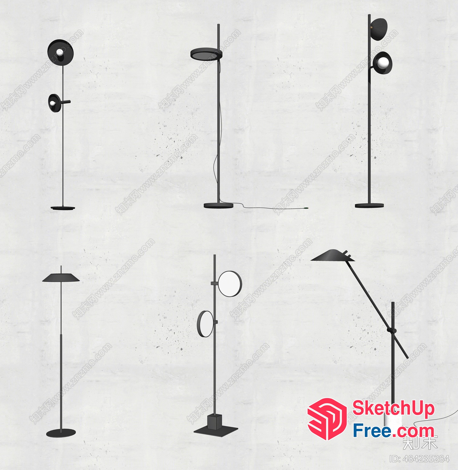 Modern Minimalist Black Floor Lamps Collection 3D SketchUp File