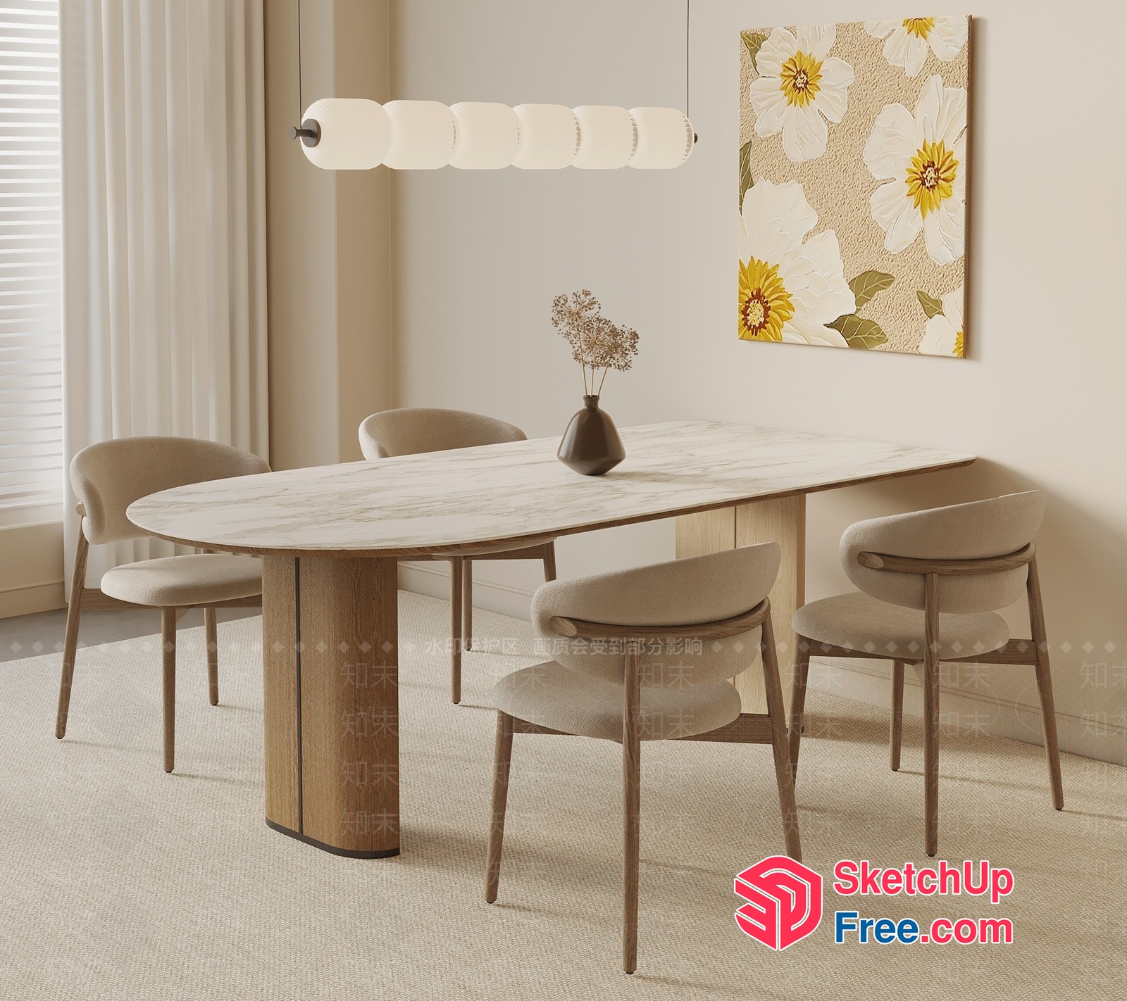 Elegant Modern Minimalist Dining Room Interior 3D SketchUp File