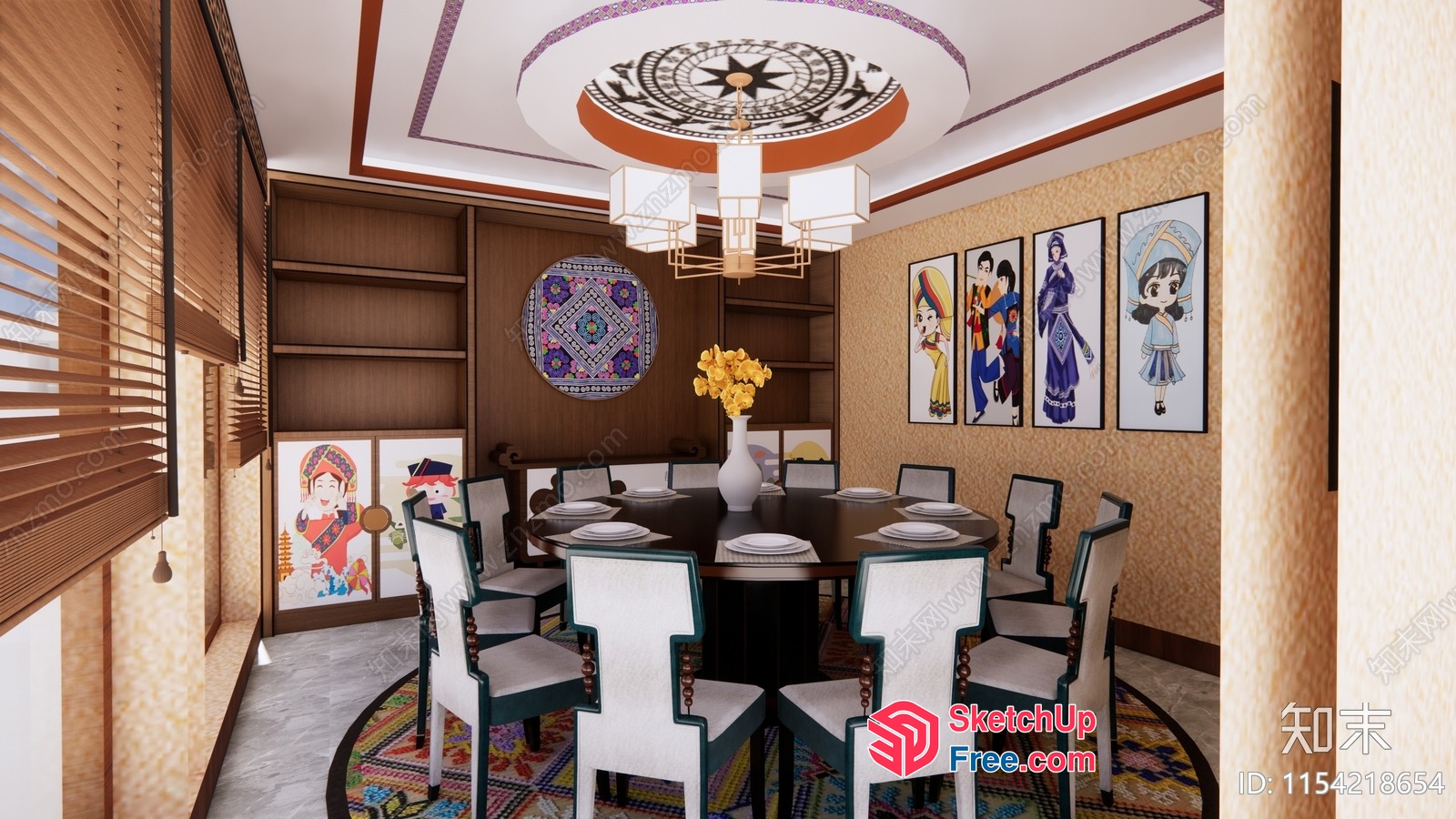 Elegant Dining Room With Vibrant Artwork And Modern Lighting 3D SketchUp File