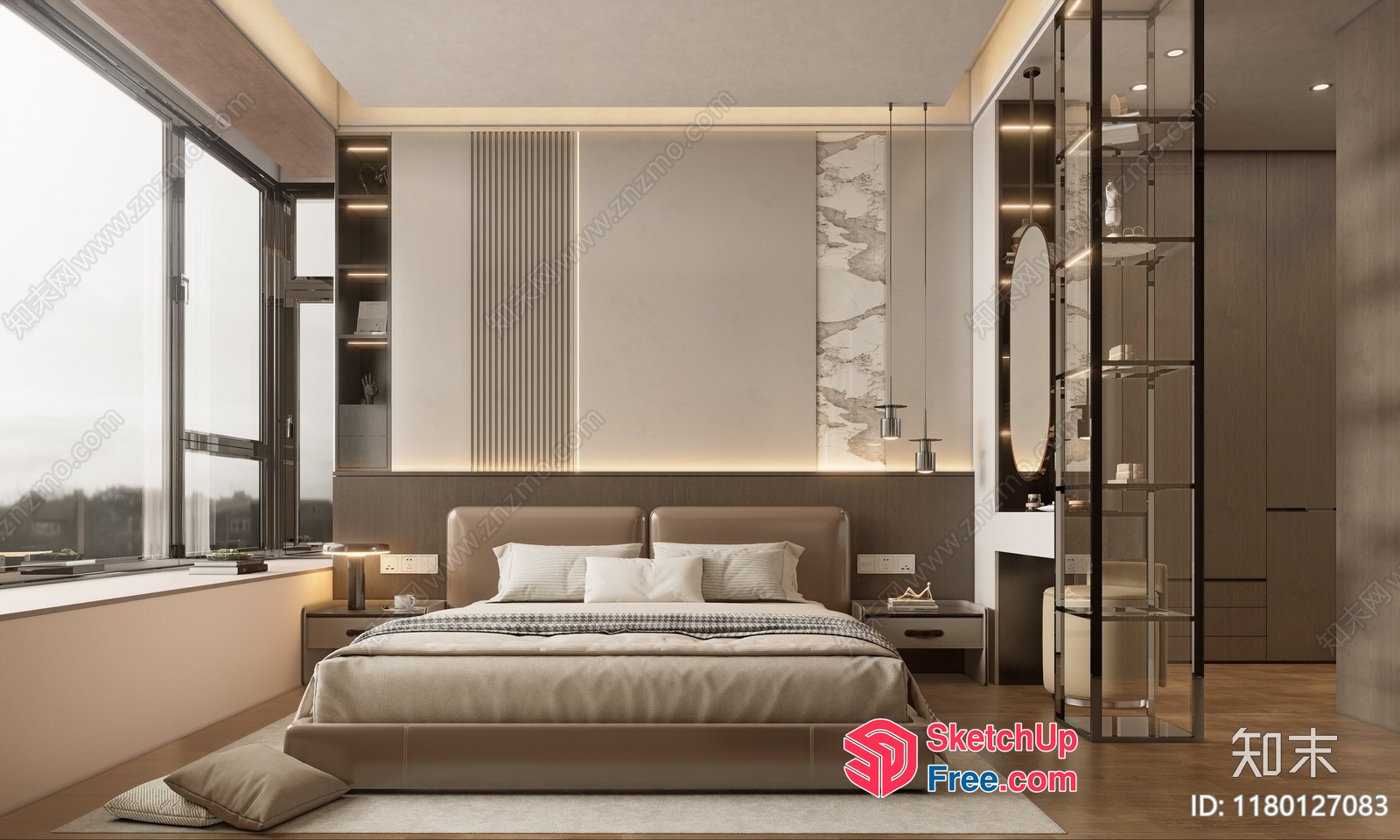 Modern Minimalist Bedroom Interior With Large Window 3D SketchUp File