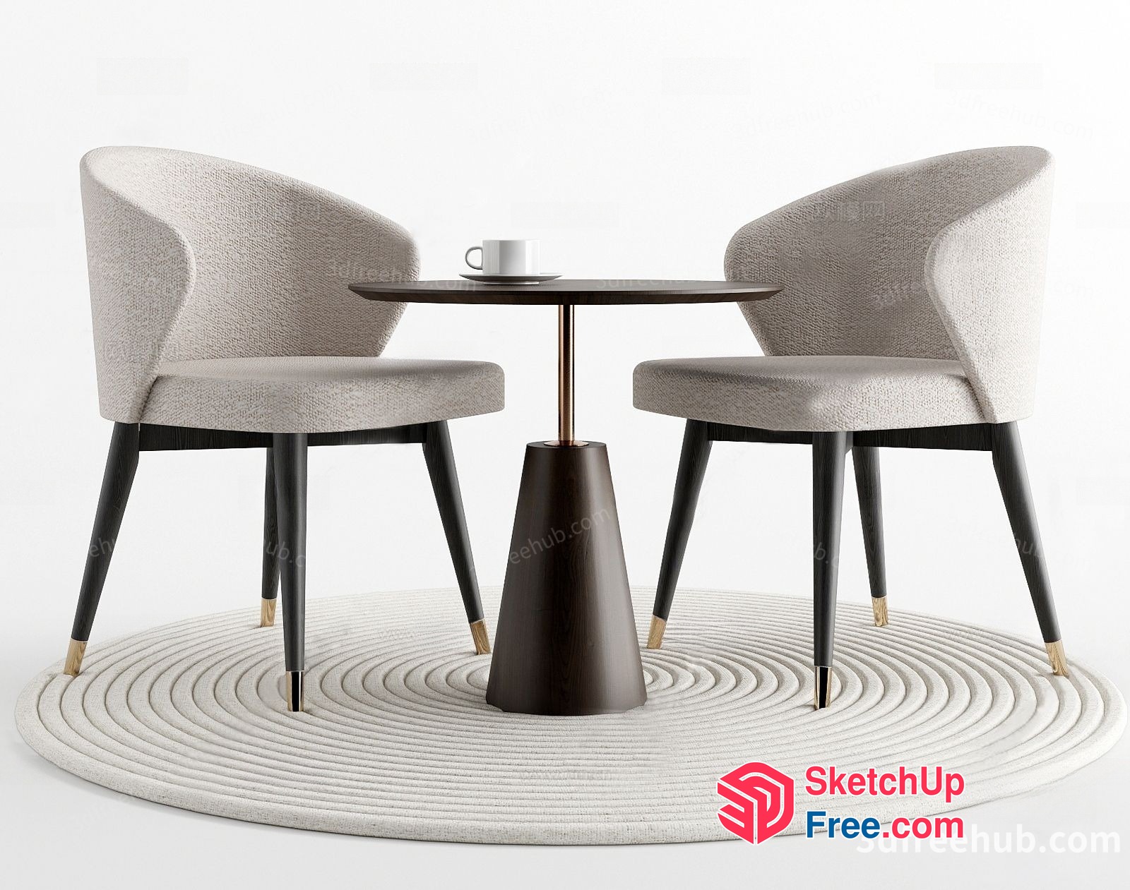 Two Chairs And A Table On A White Rug 3D SketchUp File