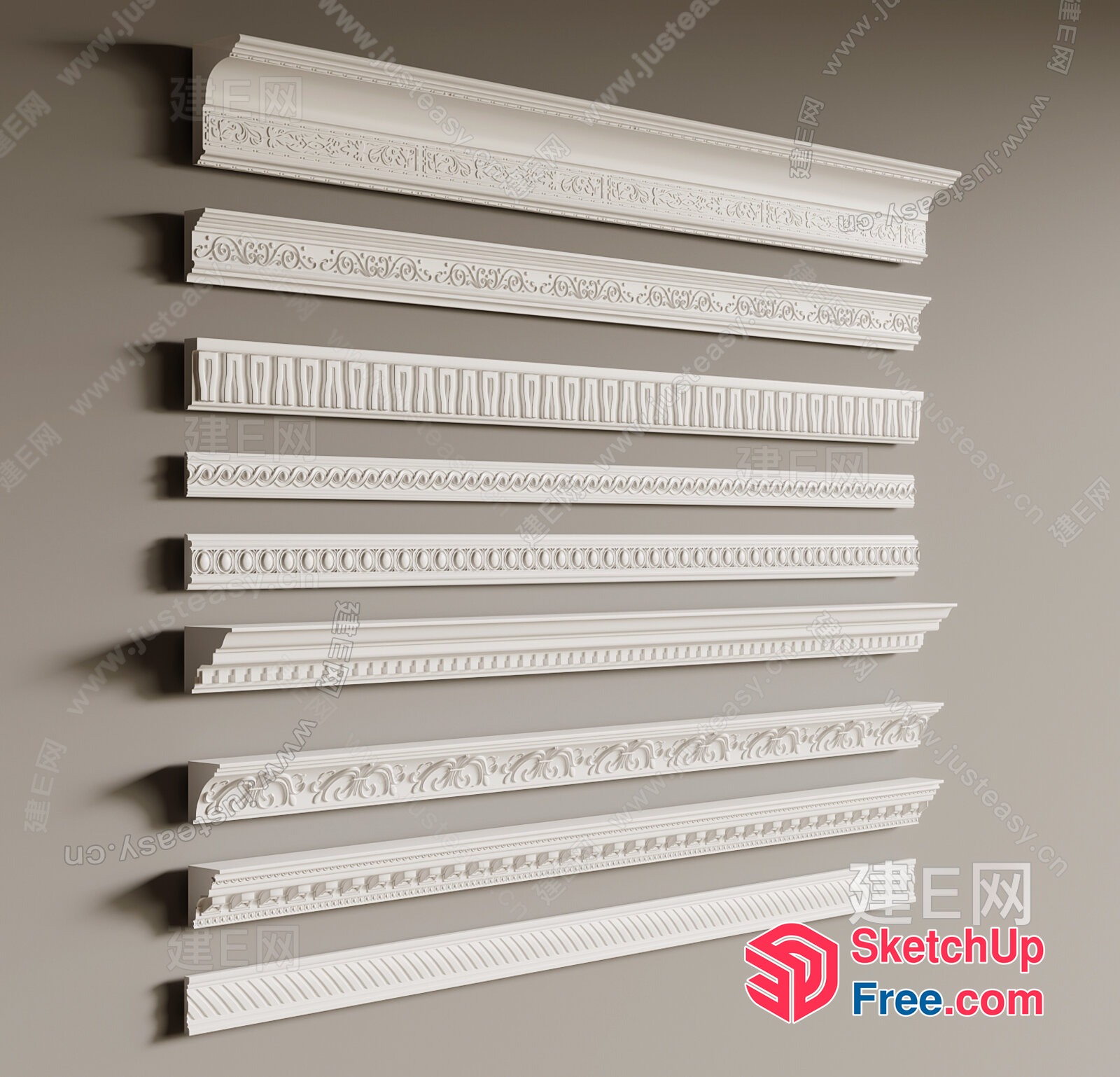 Ornate White Moulding Designs 3D SketchUp File