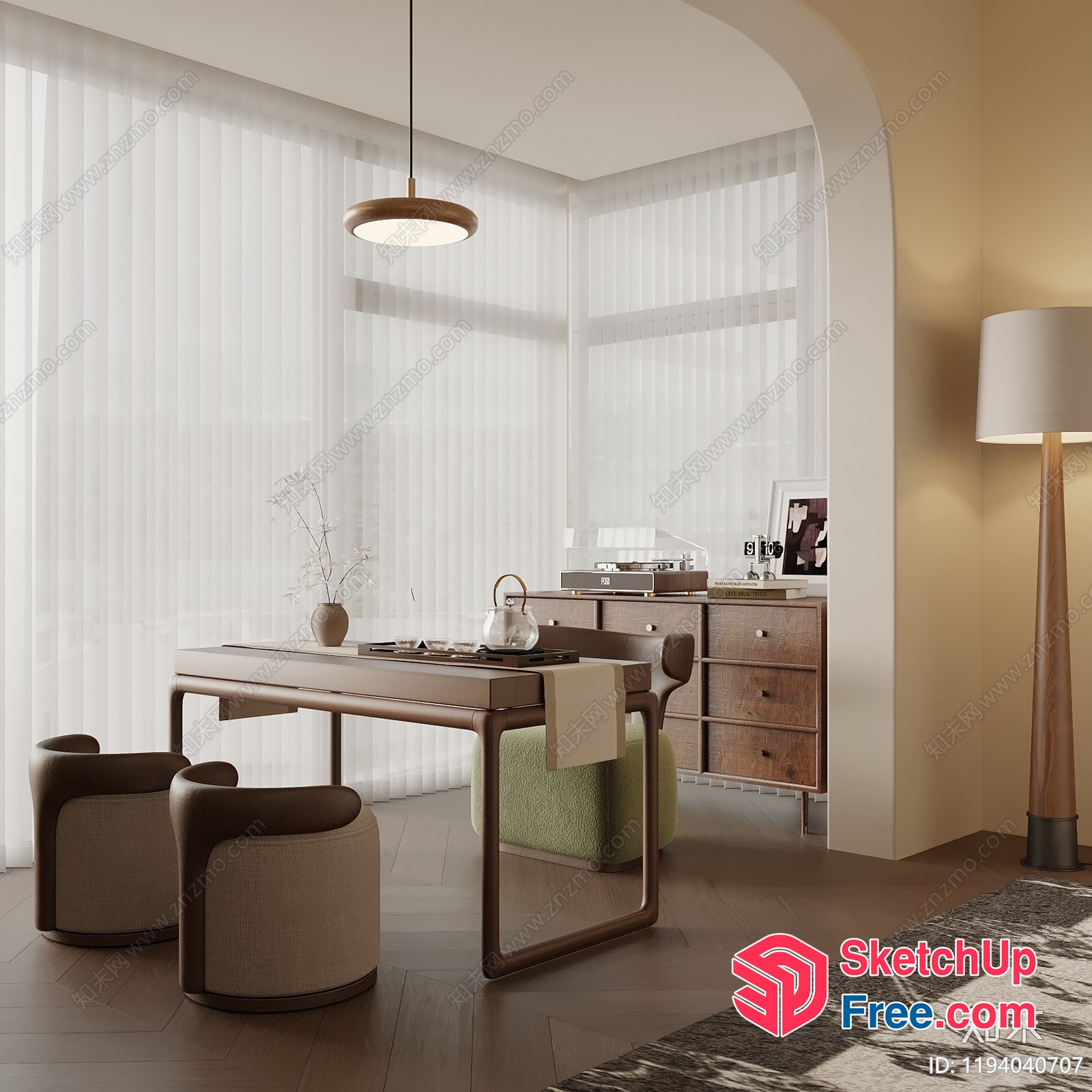 Minimalist Japanese Style Dining Room With Elegant Table And Chairs 3D SketchUp File