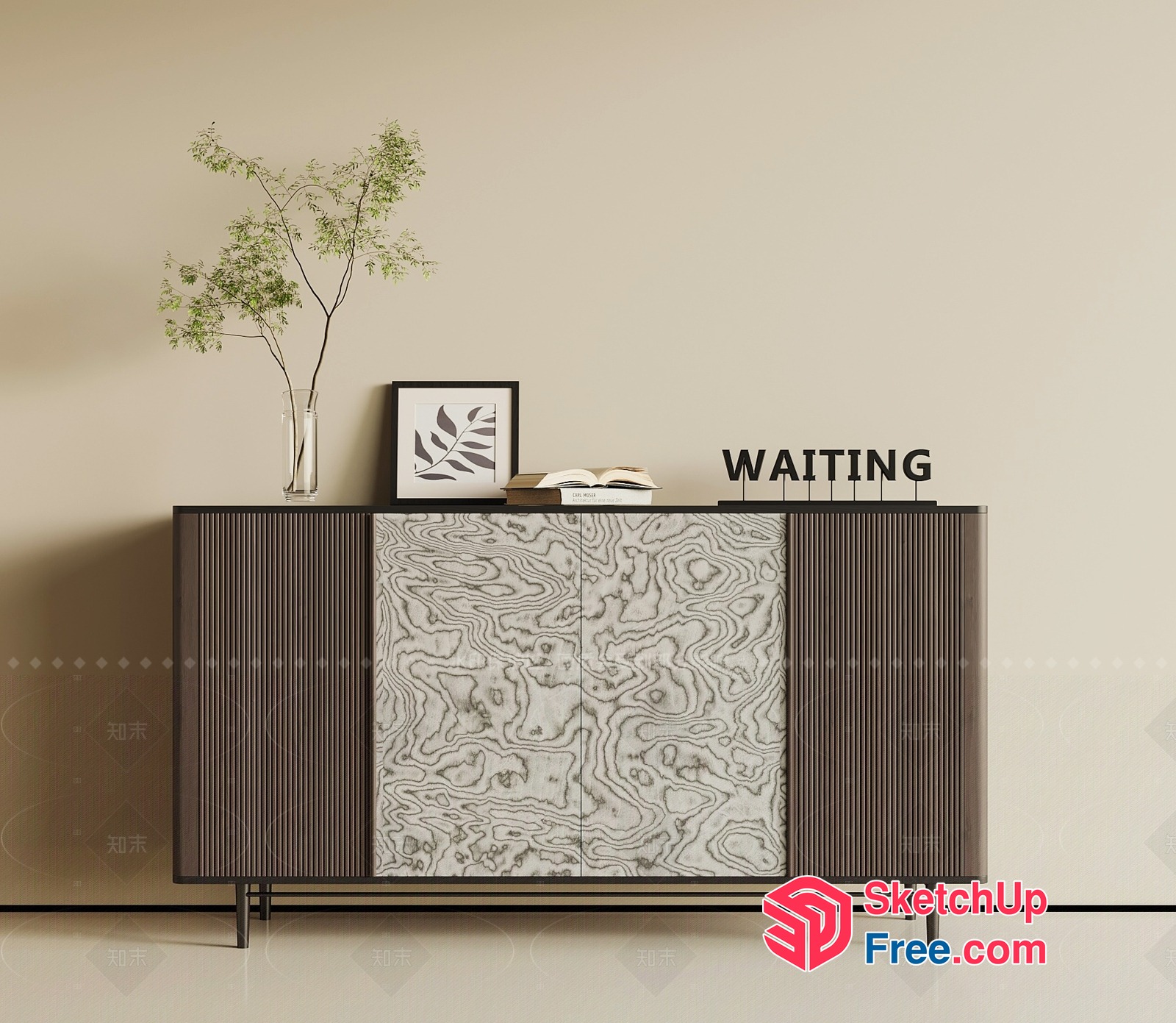 Waiting Sideboard With Marble Doors And Black Frame 3D SketchUp File