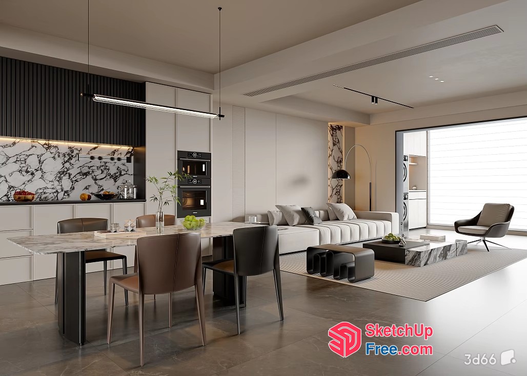 Modern Minimalist Living Room And Dining Room 3D SketchUp File