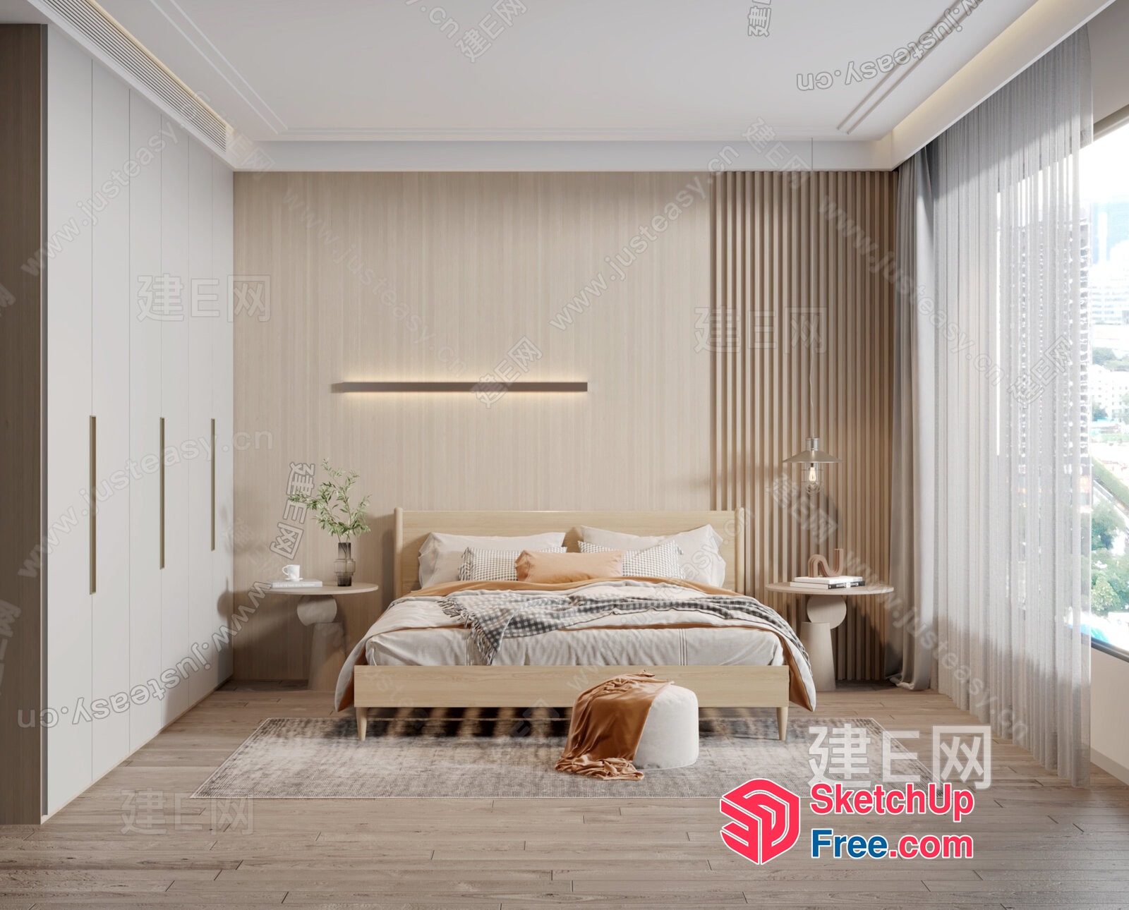 Modern Minimalist Bedroom With Neutral Color Scheme 3D SketchUp File