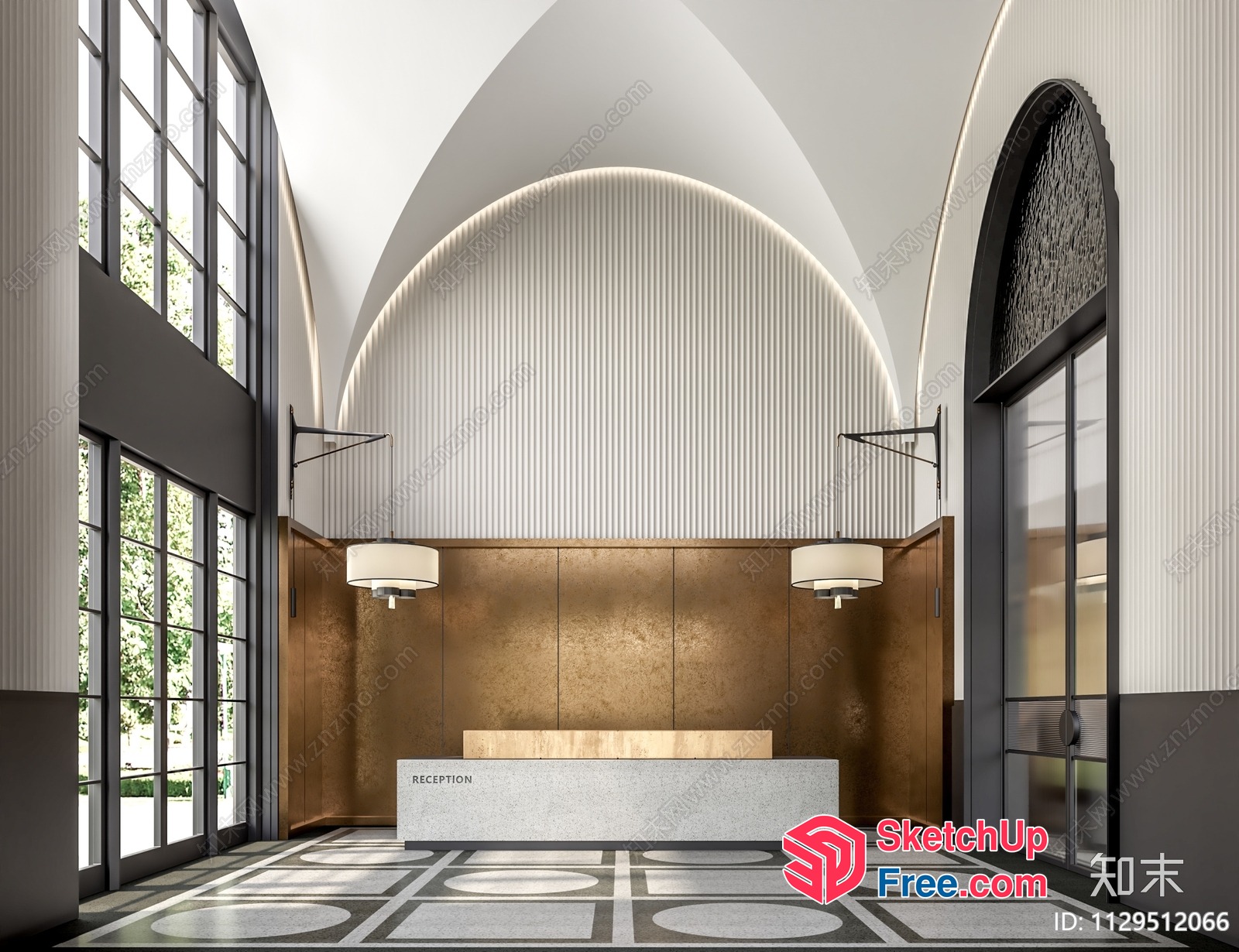 A Sleek And Modern Reception Area With Elegant Lighting 3D SketchUp File