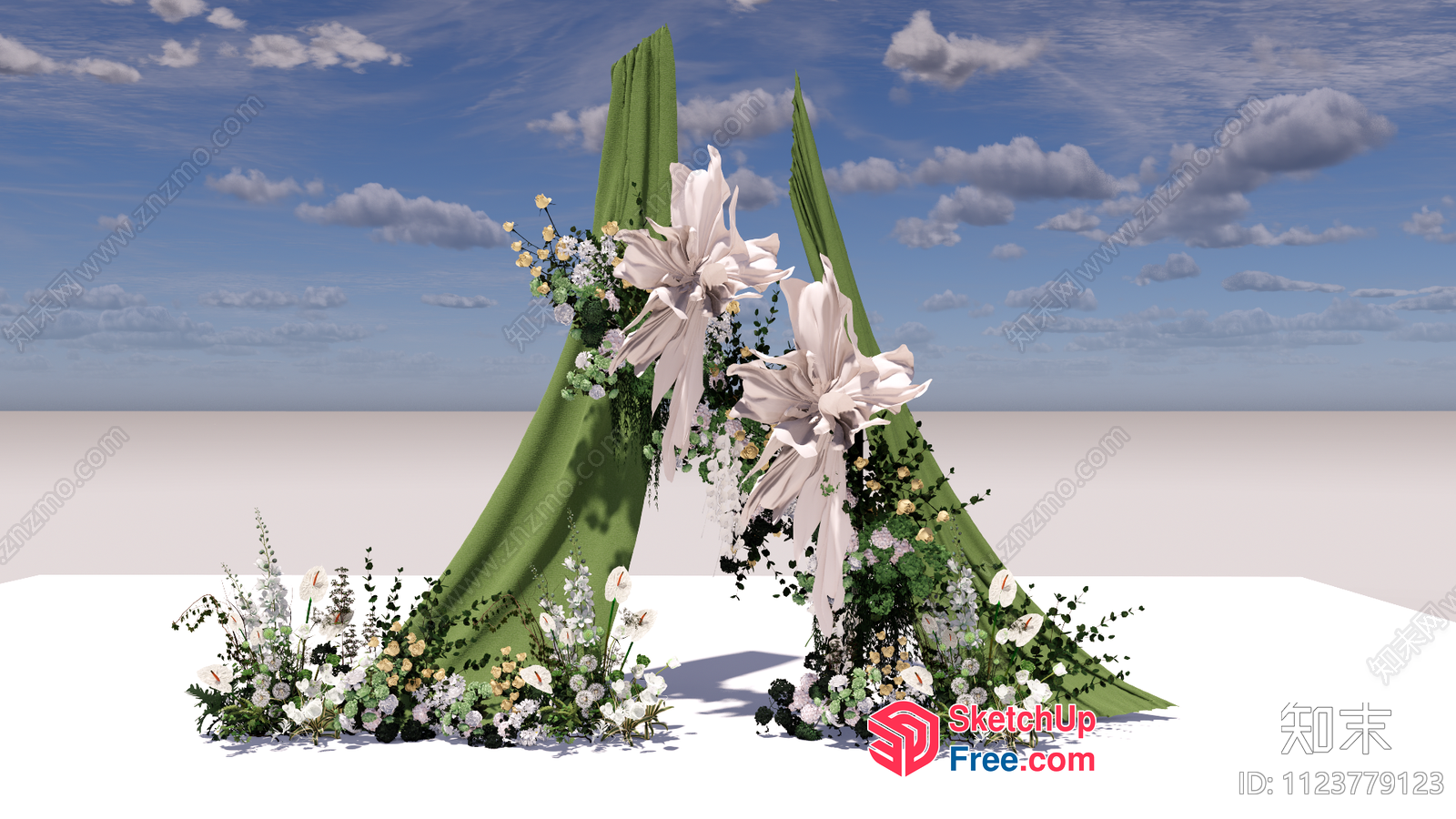 Floral Wedding Archway With White Lilies And Greenery 3D SketchUp File