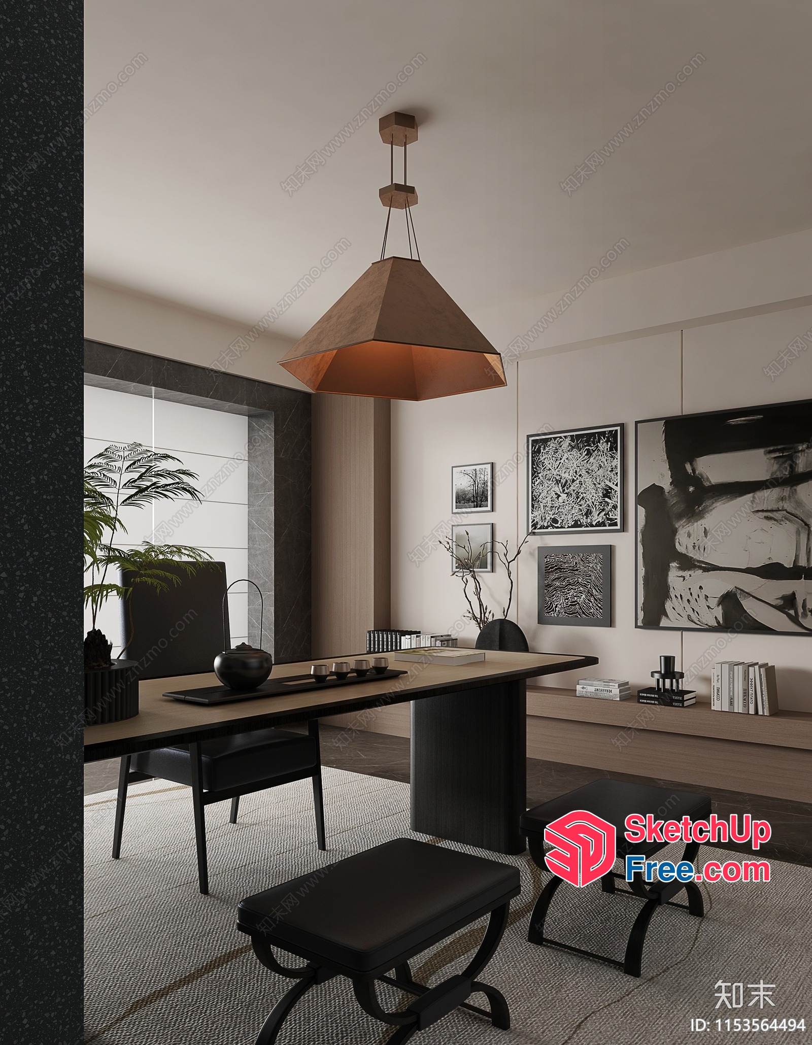 Modern Minimalist Japanese-Inspired Home Office 3D SketchUp File