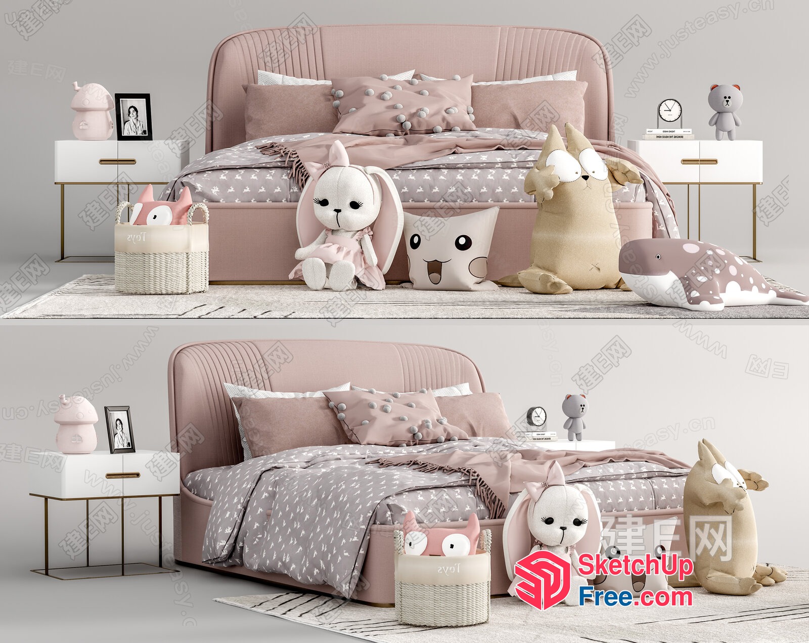 Modern Pastel Pink And Grey Children'S Bedroom Decor 3D SketchUp File