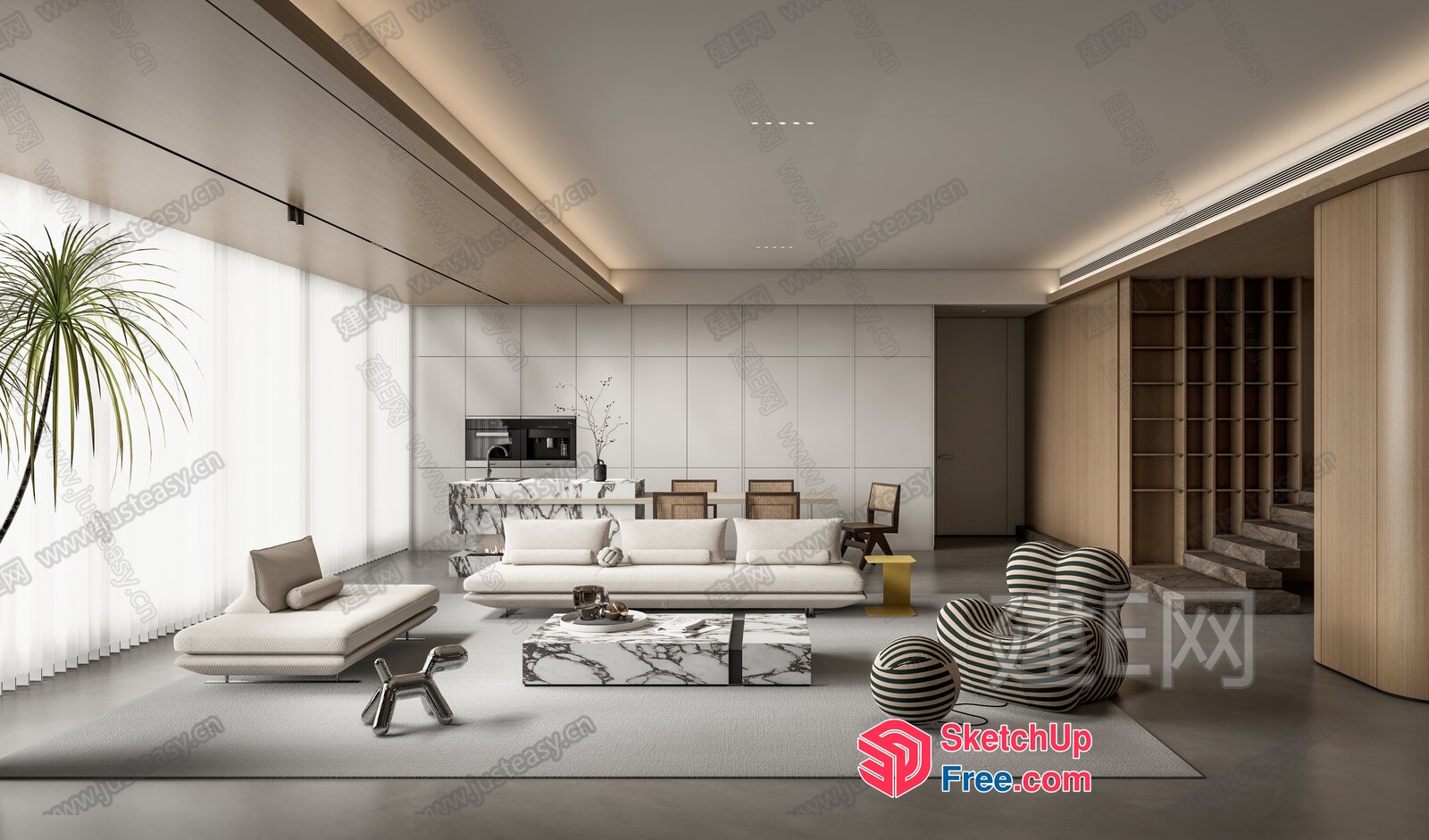 Modern Minimalist Living Room With White And Gray Tones 3D SketchUp File