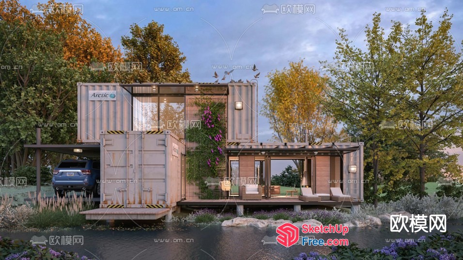 Modern Shipping Container Home With Natural Surroundings 3D SketchUp File