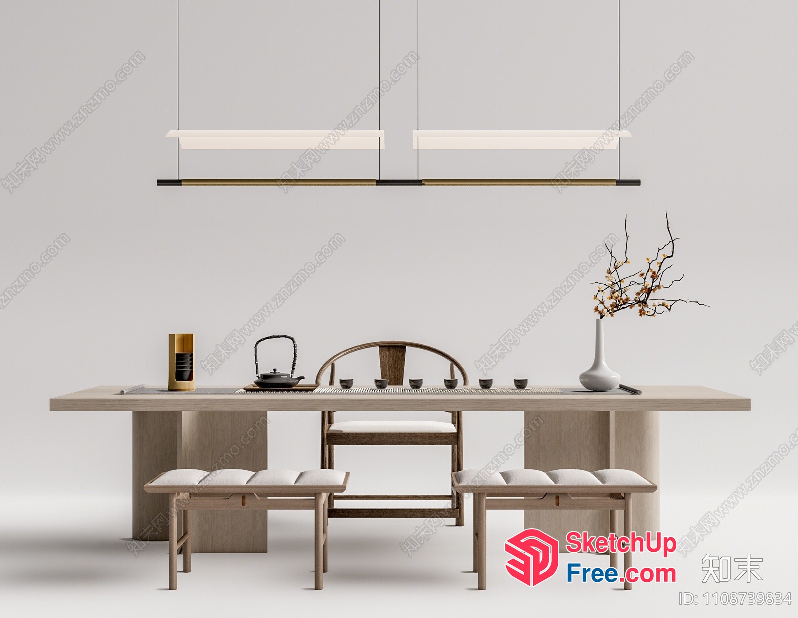Modern Minimalist Japanese Style Dining Room 3D SketchUp File