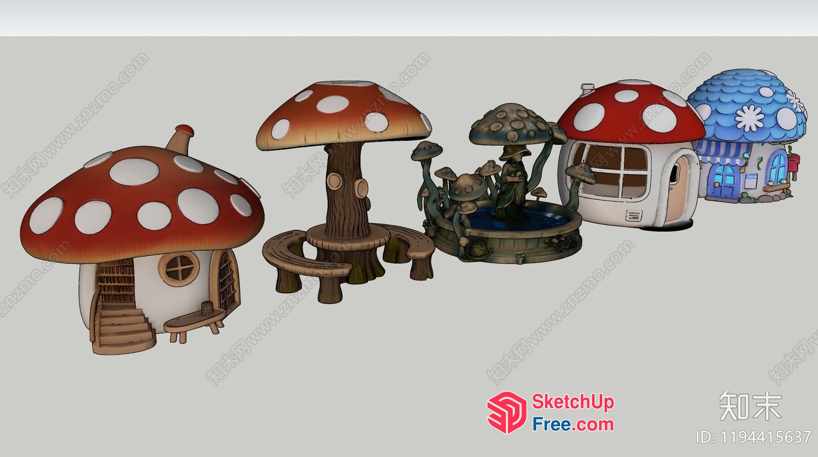 Whimsical Mushroom-Inspired Fairy Tale Village 3D SketchUp File