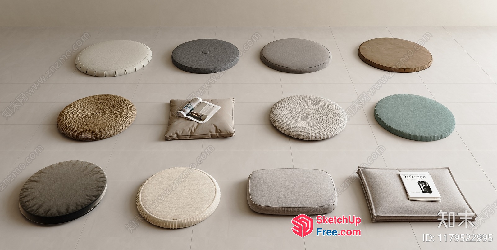 Circular And Rectangular Cushions In Various Shades 3D SketchUp File