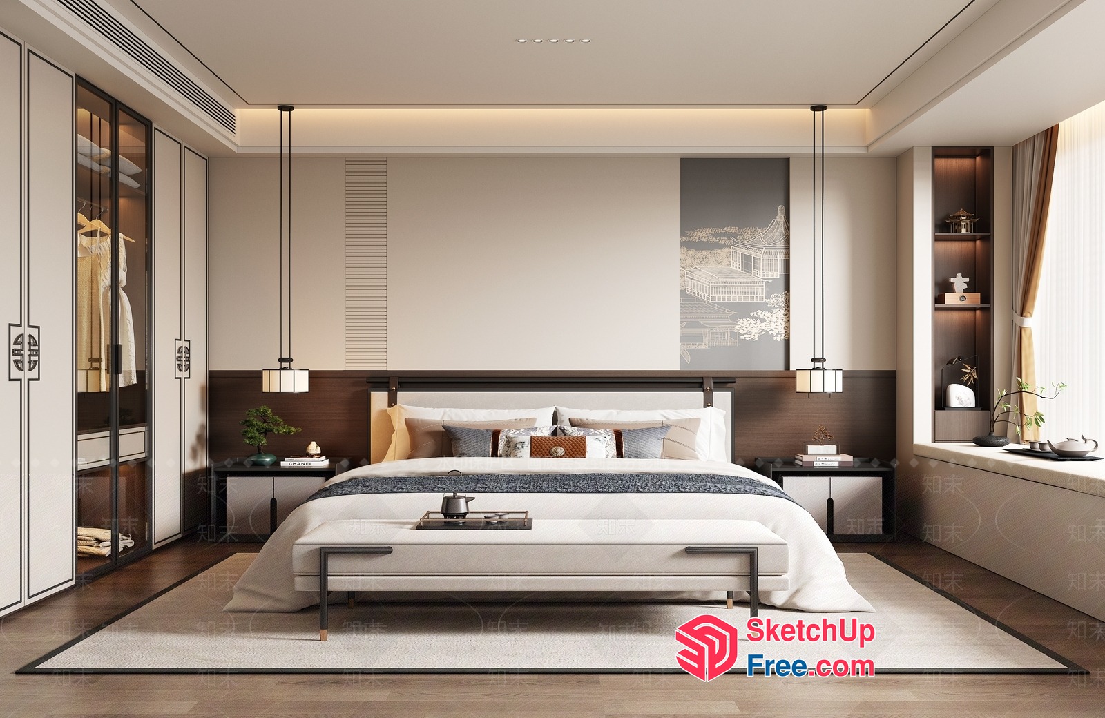 Luxurious Japanese-Style Bedroom 3D SketchUp File