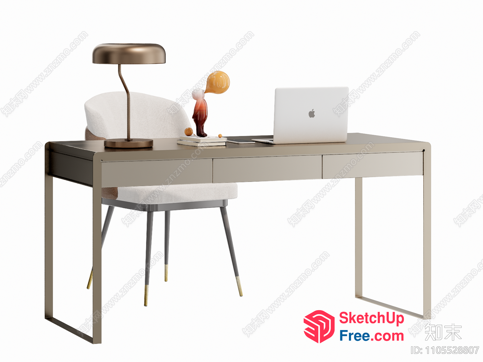 Modern Minimalist Office Desk With Laptop And Chair 3D SketchUp File