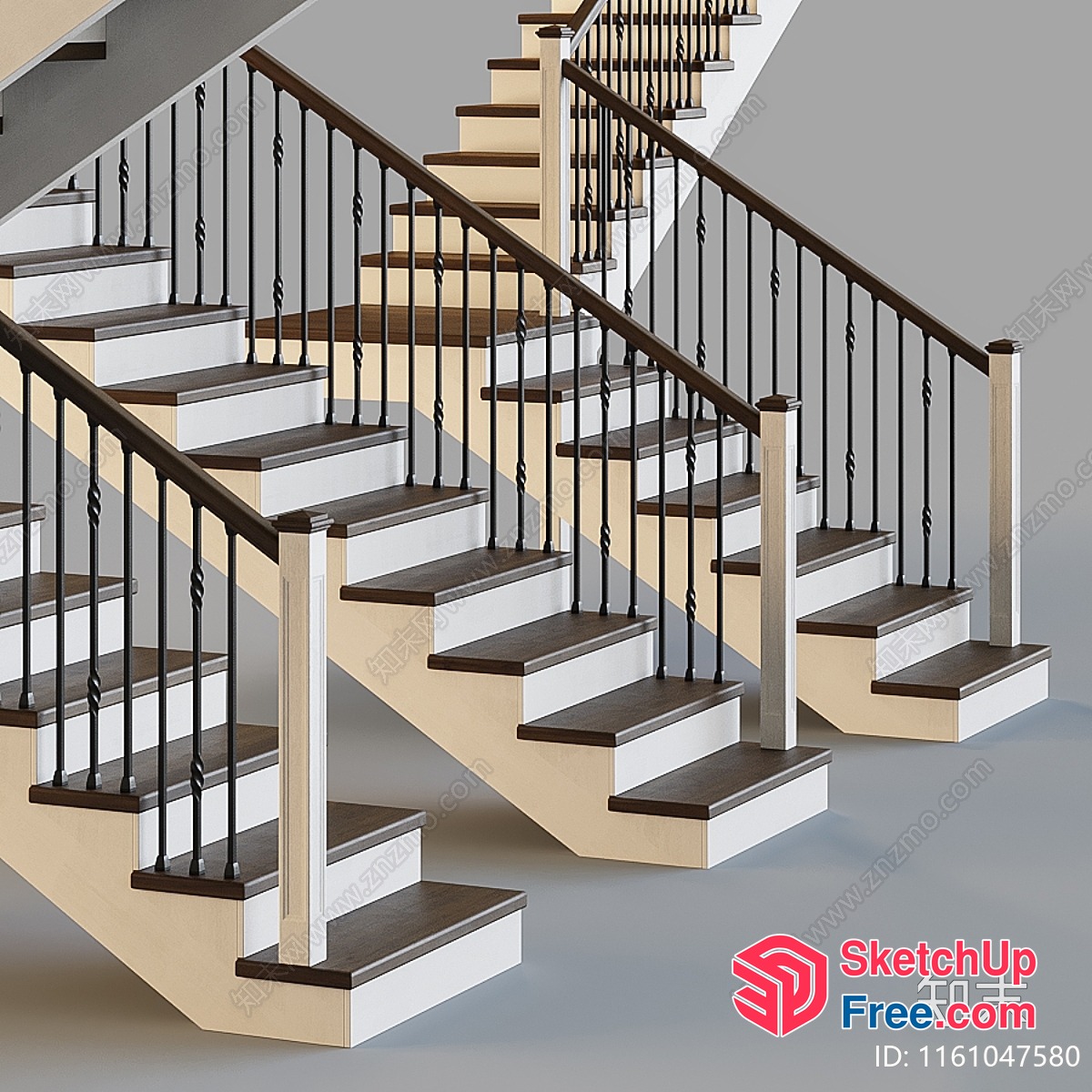 Classic Staircase With Ornate Railing And Balusters 3D SketchUp File