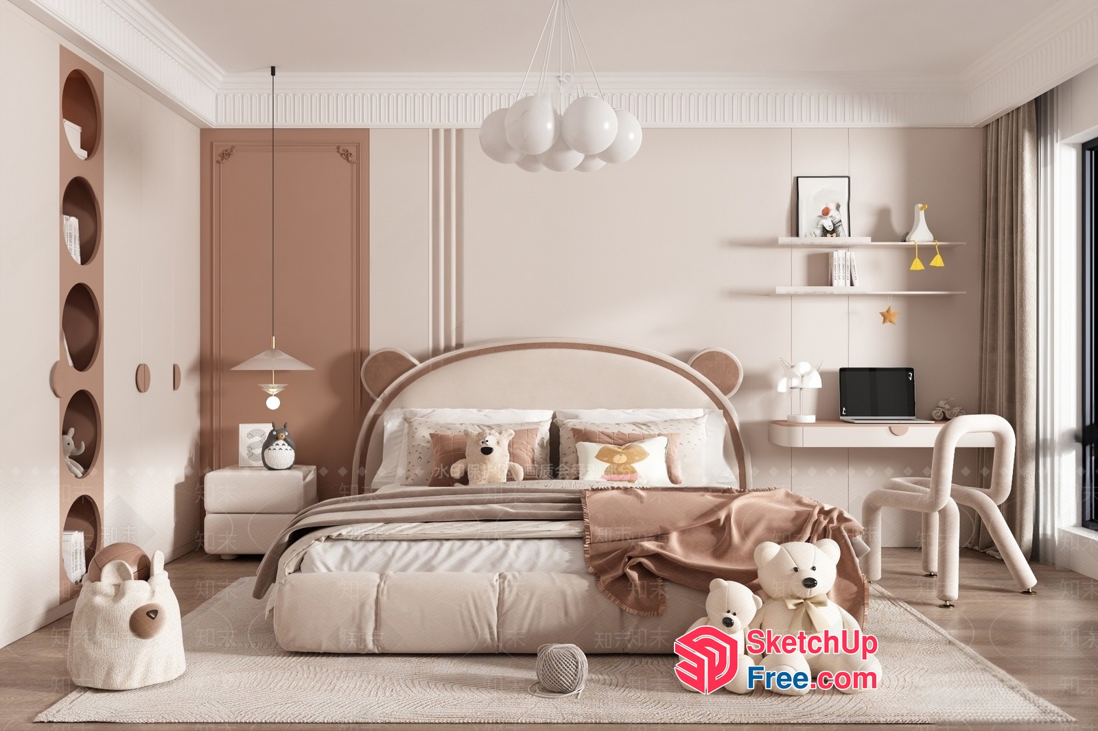 Elegant Modern Creamy Style Bedroom 3D SketchUp File