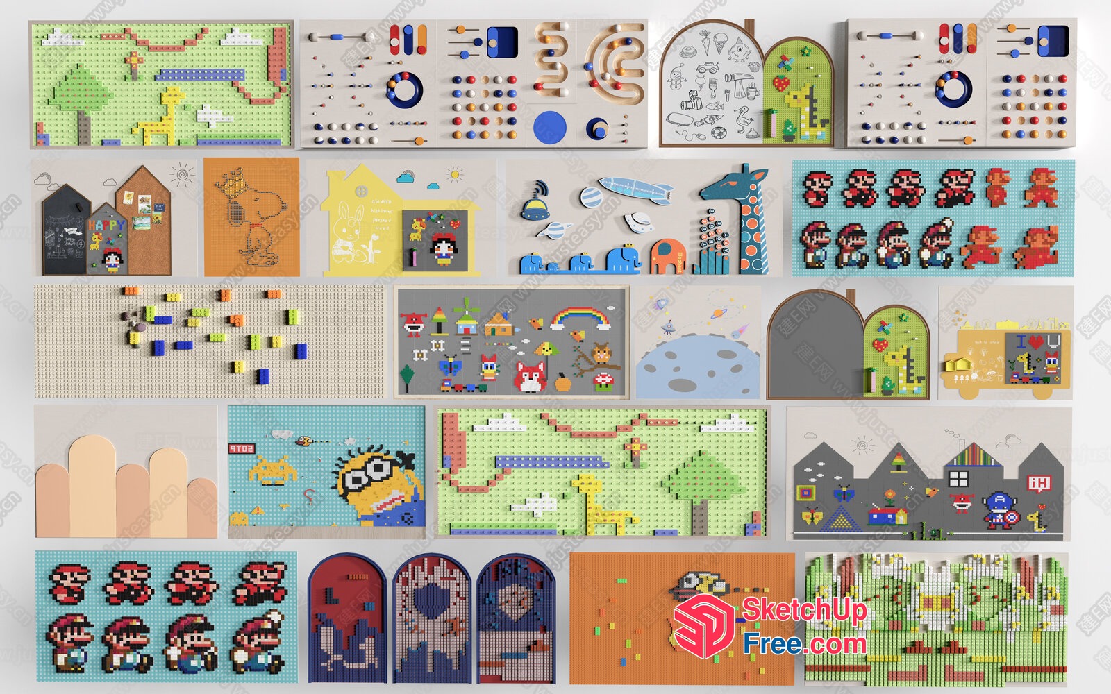 Colorful Pixel Art Decorative Wall Panels 3D SketchUp File