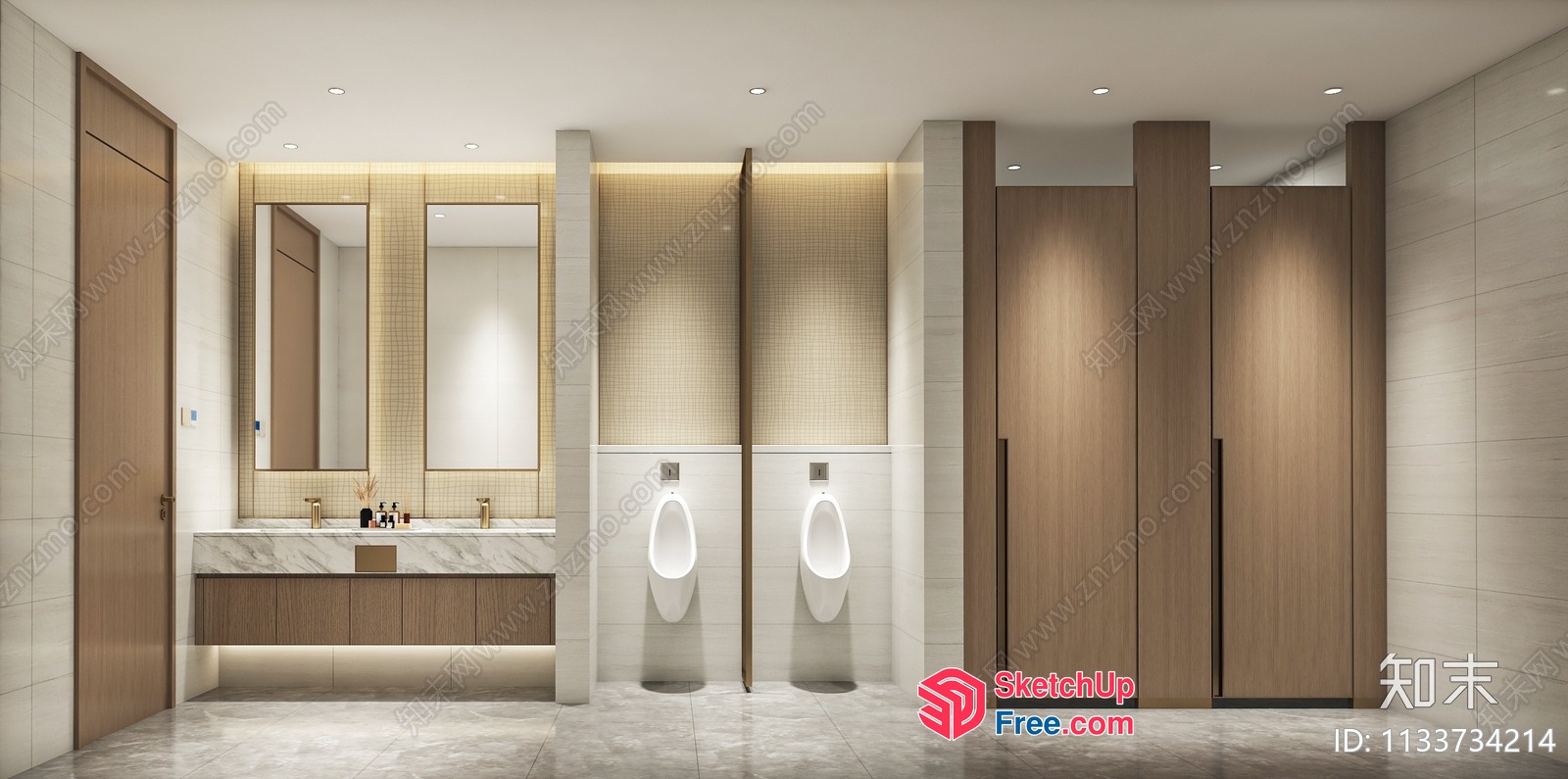 Modern Bathroom With Urinals And Storage 3D SketchUp File