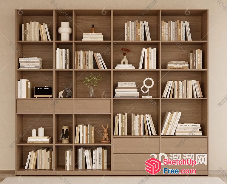 Large Bookcase With Decorative Items 3D SketchUp File