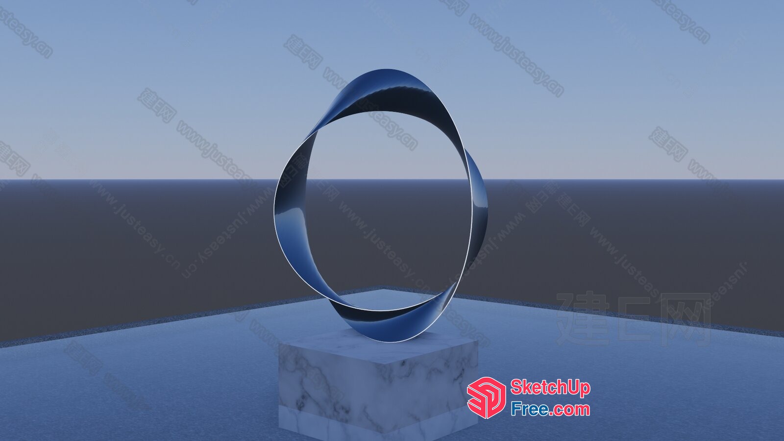 Modern Minimalist Metal Sculpture On Marble Base 3D SketchUp File
