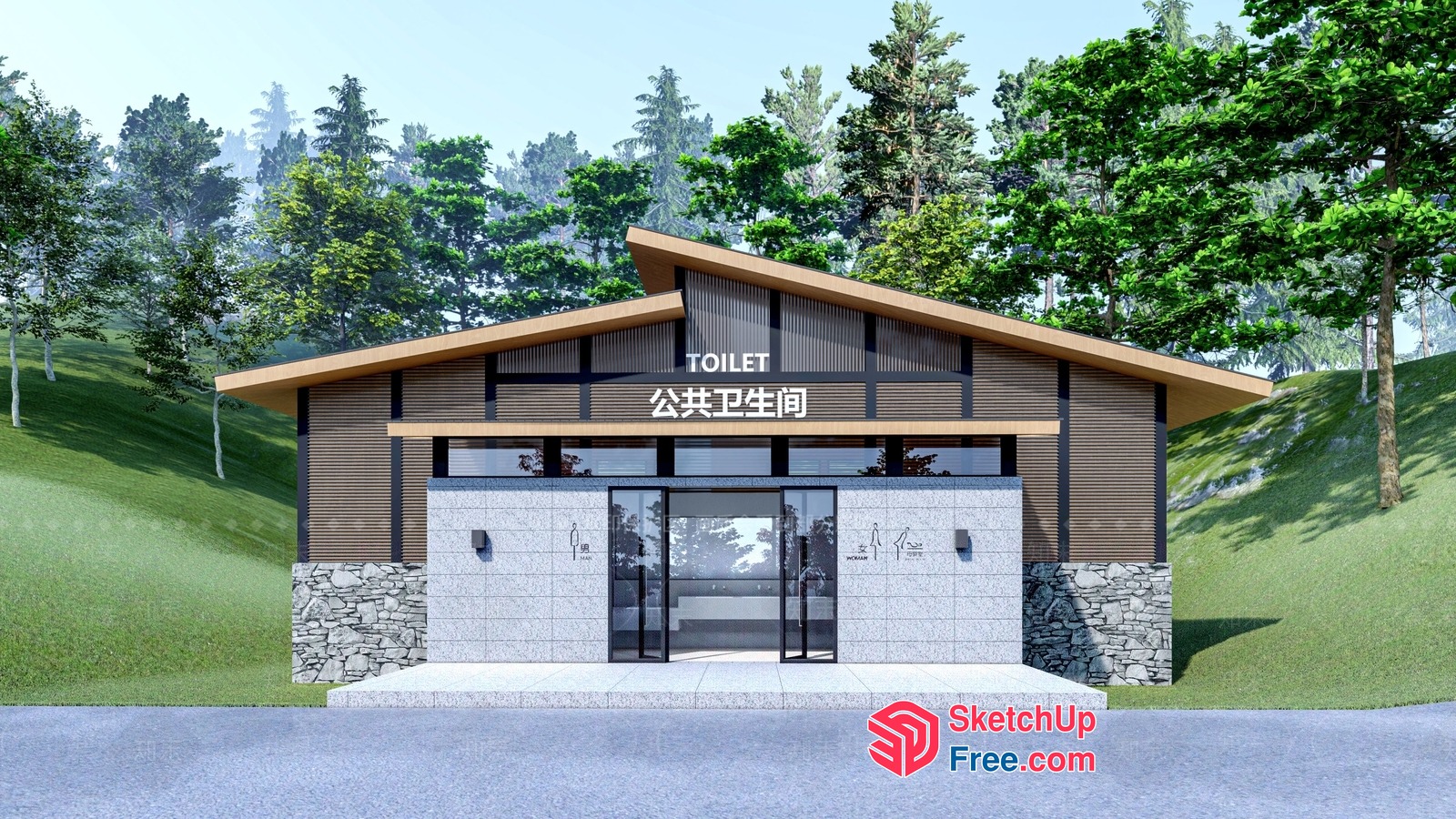 Modern Japanese-Style Public Restroom 3D SketchUp File