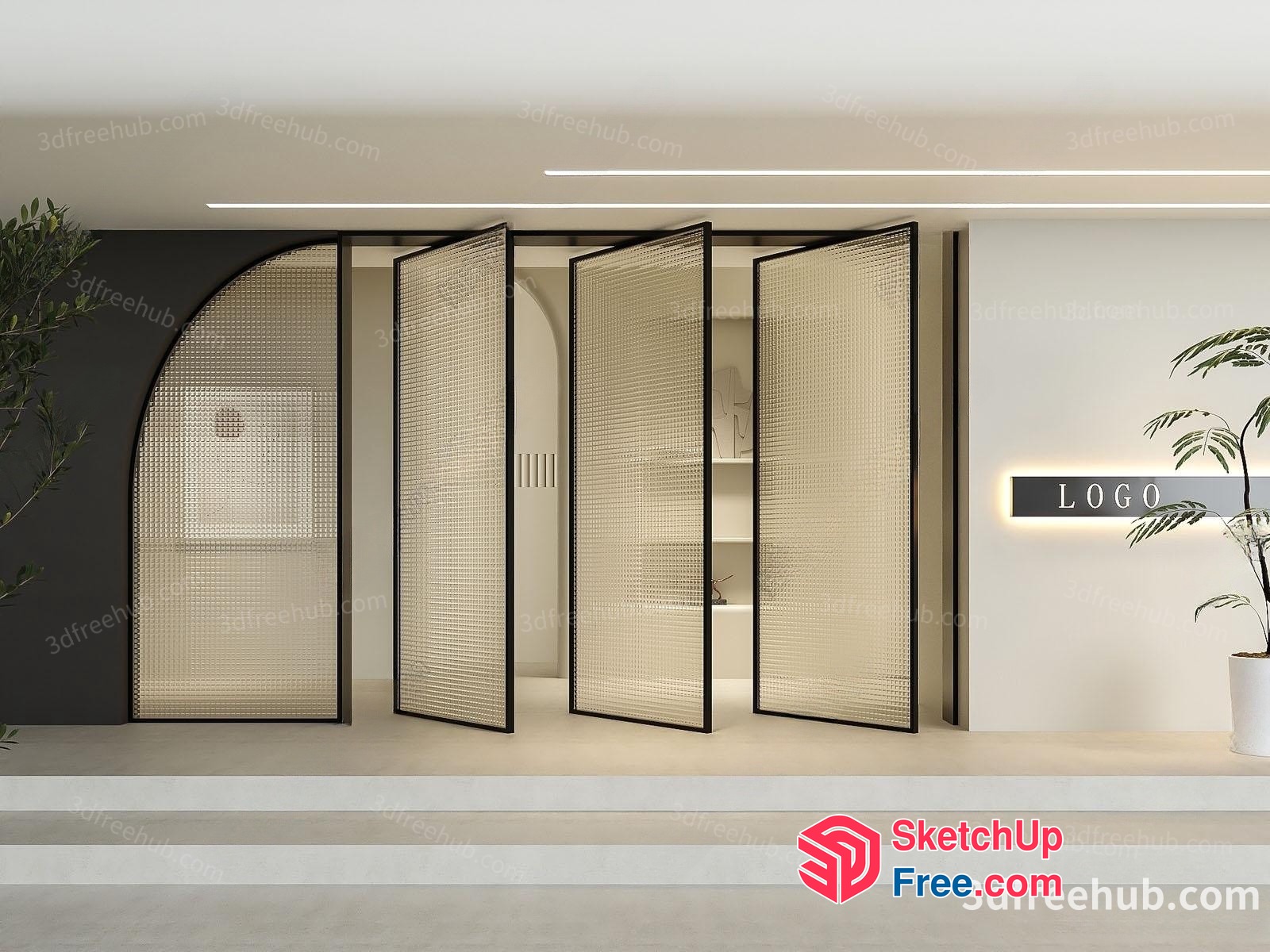 Modern Partition Screen With Arched Wall 3D SketchUp File