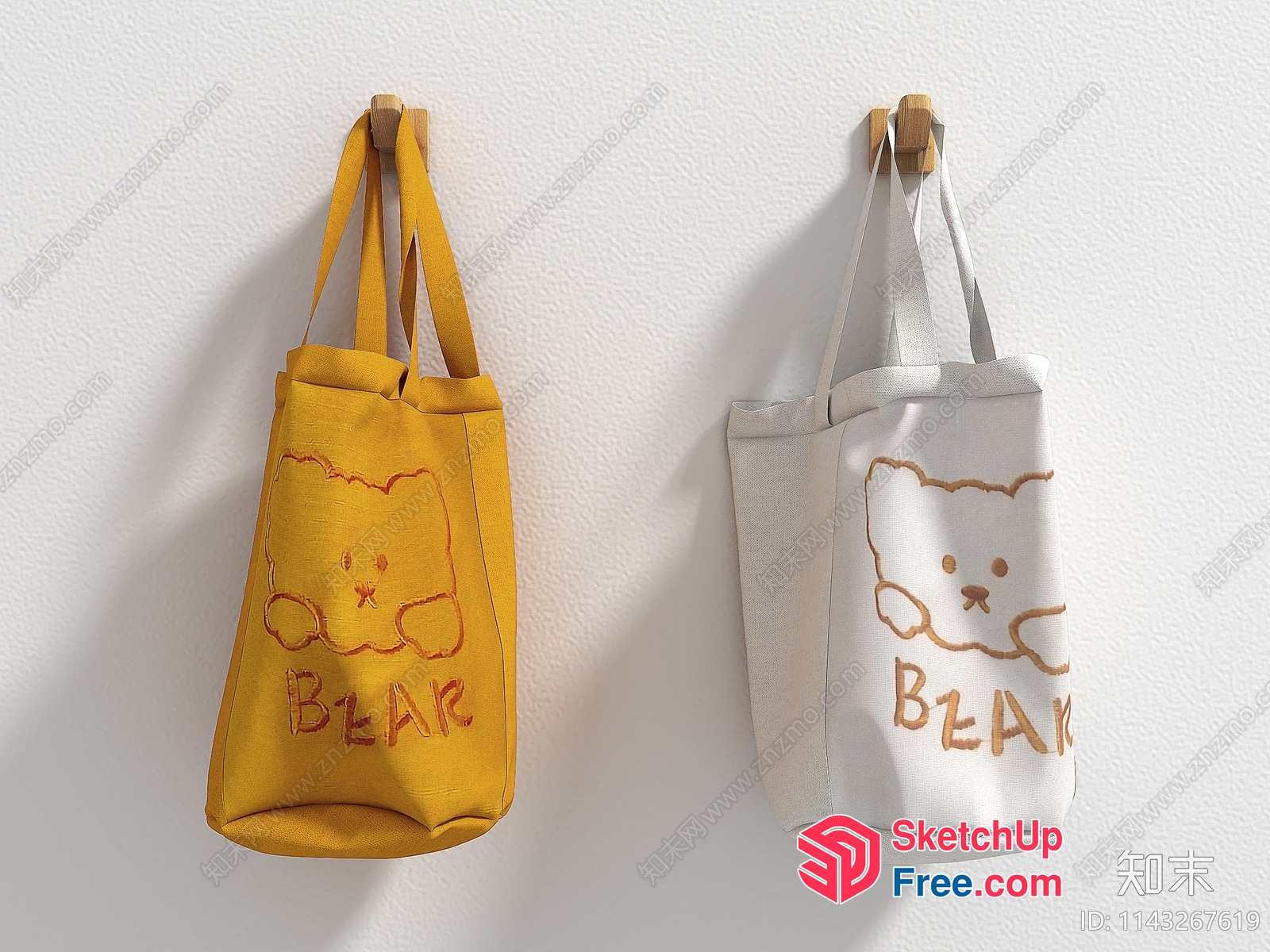 Bear-Themed Canvas Bags With Handles 3D SketchUp File