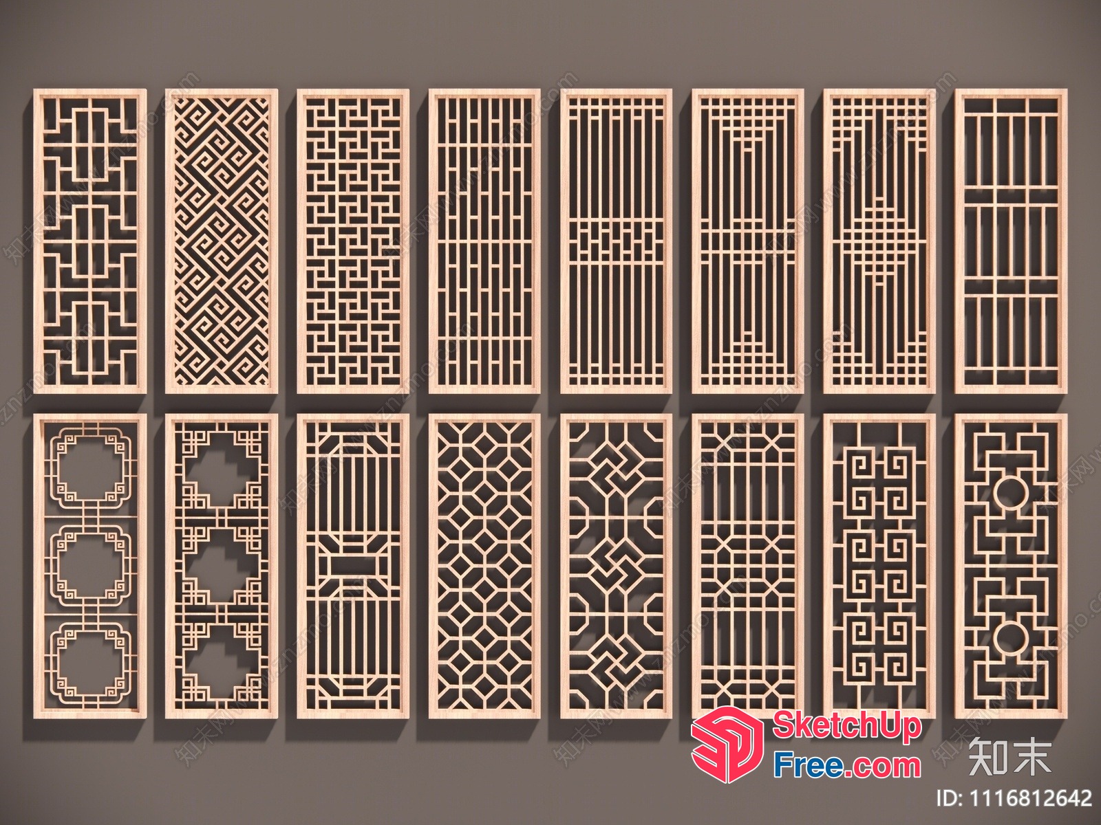 Rectangular Wooden Panels With Intricate Patterns 3D SketchUp File