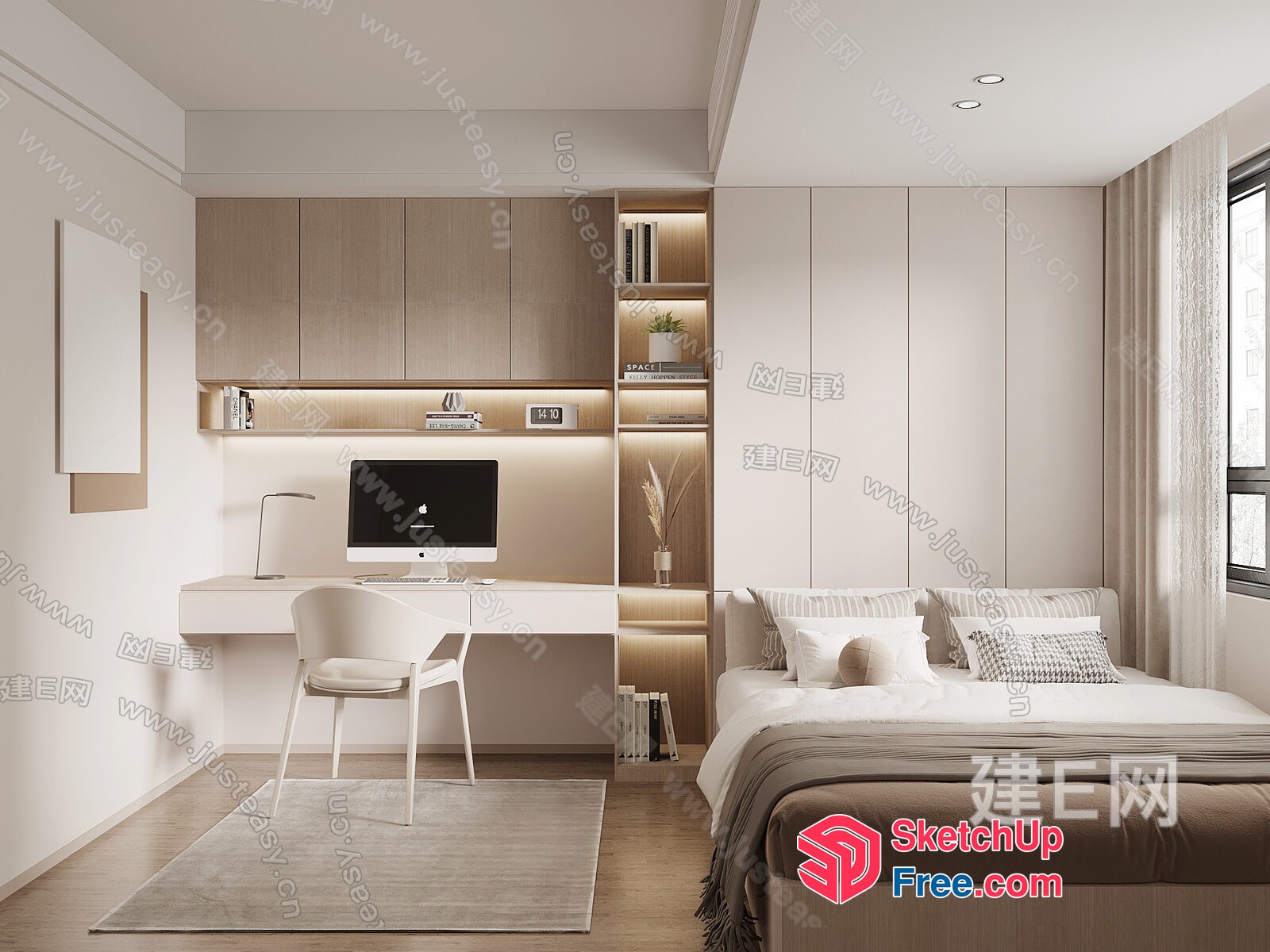 Modern Minimalist Bedroom And Home Office 3D SketchUp File