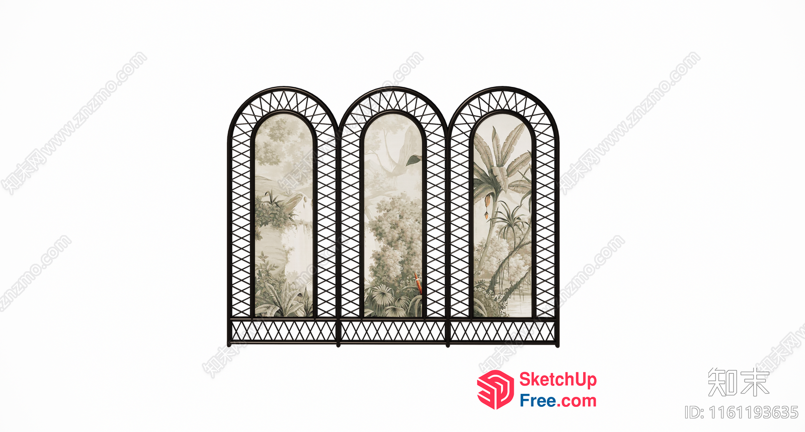 Arched Partition Screen With Tropical Design 3D SketchUp File