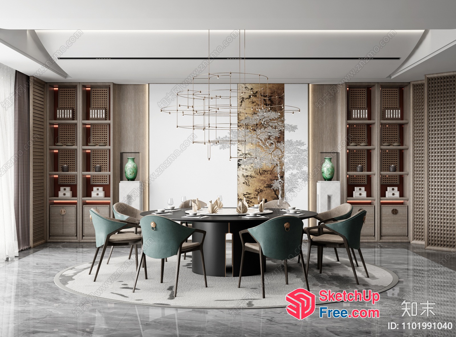 Modern Dining Room With Elegant Table And Chairs 3D SketchUp File