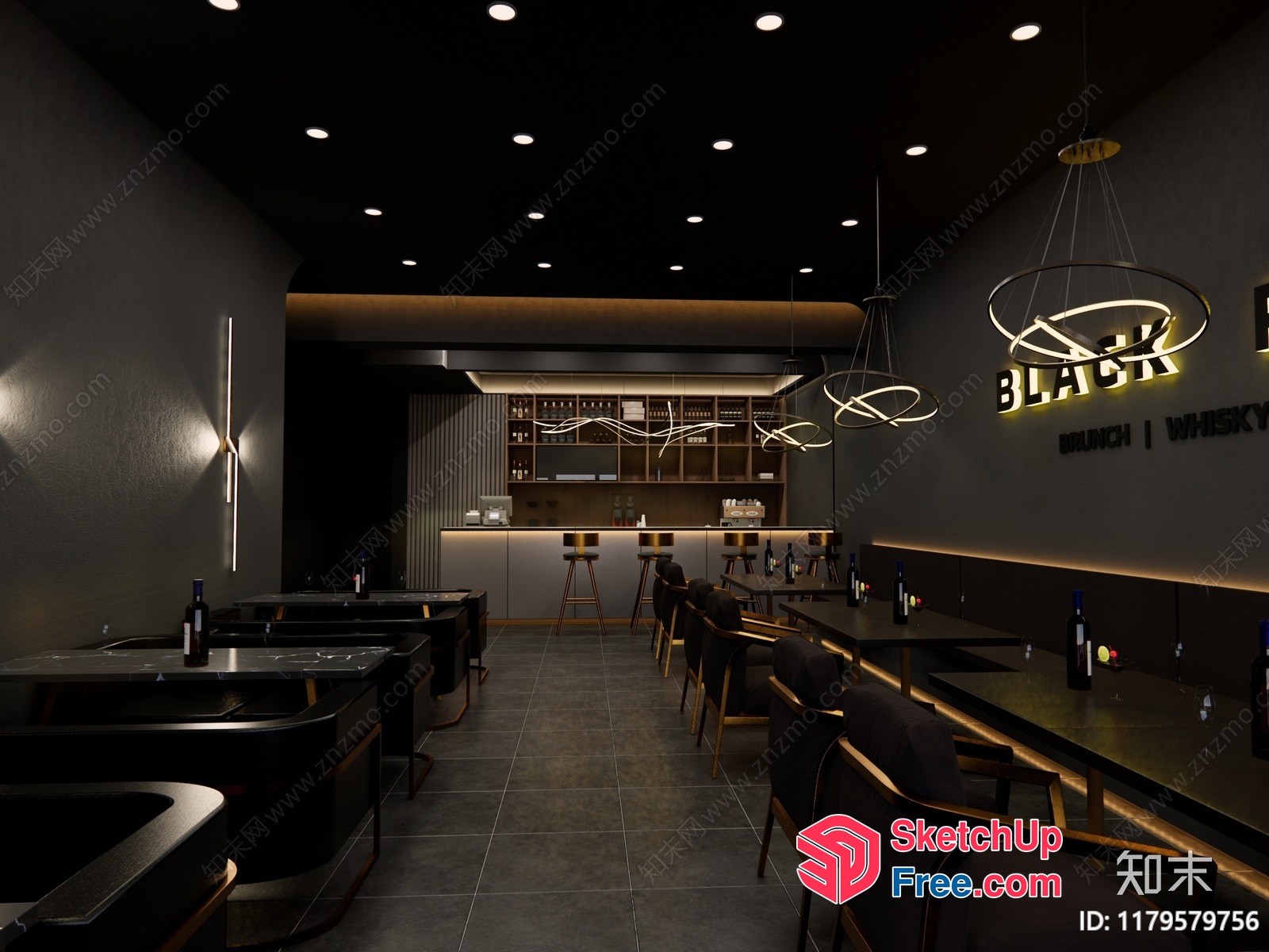 Modern Bar Interior With Elegant Lighting And Seating 3D SketchUp File